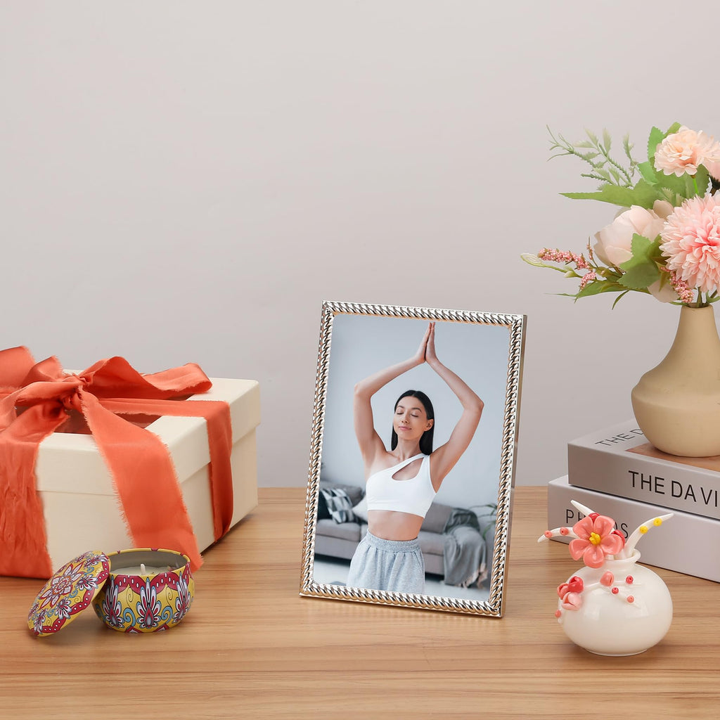 4x4 Gold Rope Design Metal Picture Frame With Mat for 3x3'', Premium Velvet Backing Real Glass Front Desktop & Wall Display Elegant Home Decor
