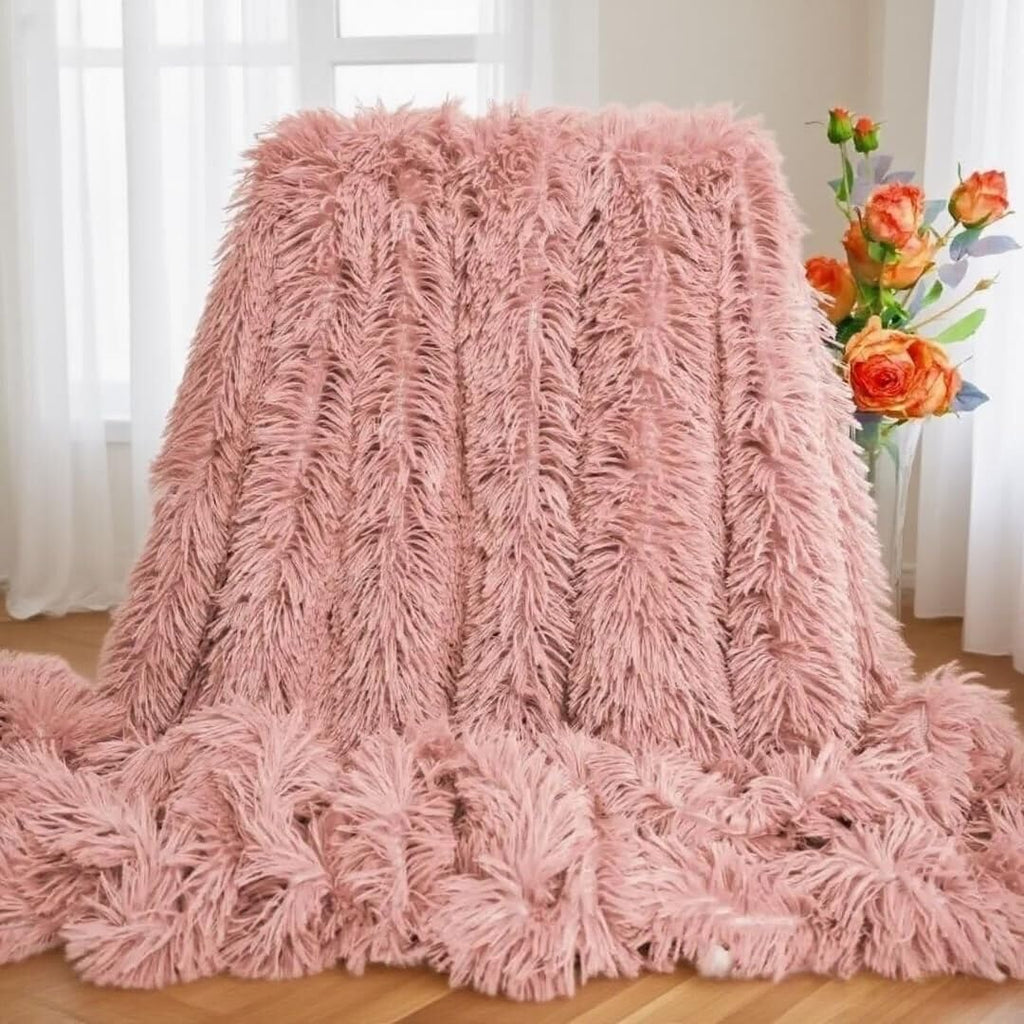 Plush Super Soft Blanket Bedding Sofa Cover Furry Fuzzy Fur Warm Throw Qulit Cozy Couch Blanket for Winter (51"x63", Black)