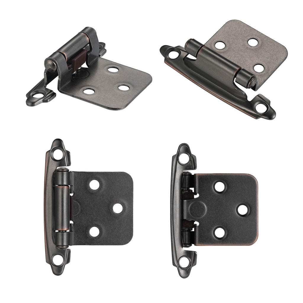 4 Pack (2 Pairs) Antique Brass Self Closing Cabinet Hinges for Kitchen Cabinet Door, 1/2" Overlay (Variable) Semi Concealed Kitchen Cabinet Hinges