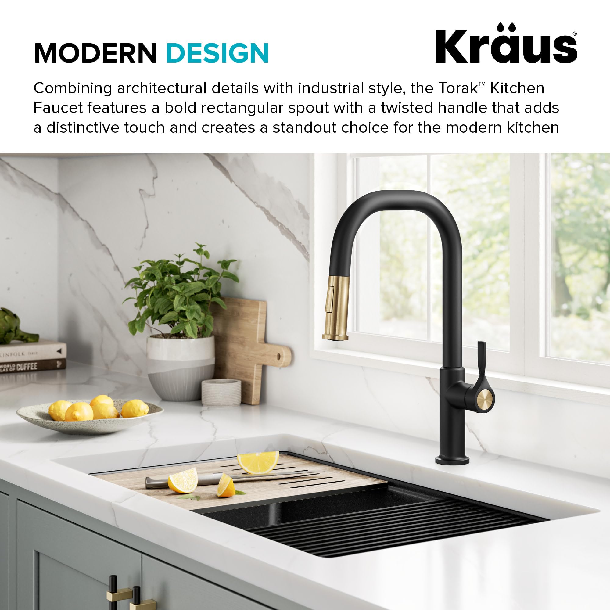 KRAUS Torak Pull Down Kitchen Faucet in Matte Black with Commercial Style Spring Spout, 2 Function Sprayer, Pre-Attached Water Lines, and Mounting Hardware, KPF-2635MB