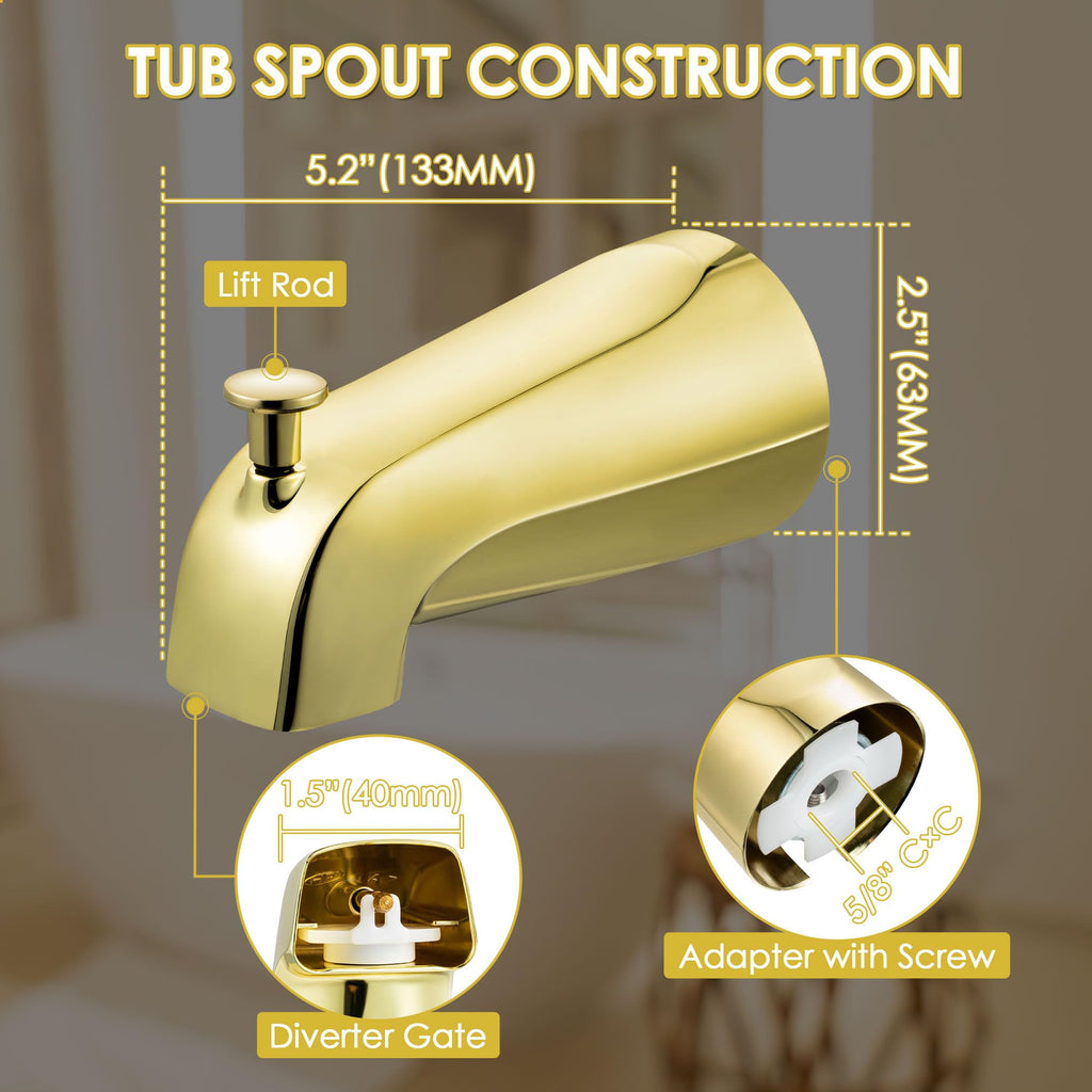 Enhon Slip on Tub Spout with Diverter, Compatible with American Standard 8888026.002 Tub Spout, Bathroom Bathtub Faucet, Fits 1/2 Copper Water Tube(5/8 Dia), 5/32 Hex Wrench(Brushed Nickel,1)