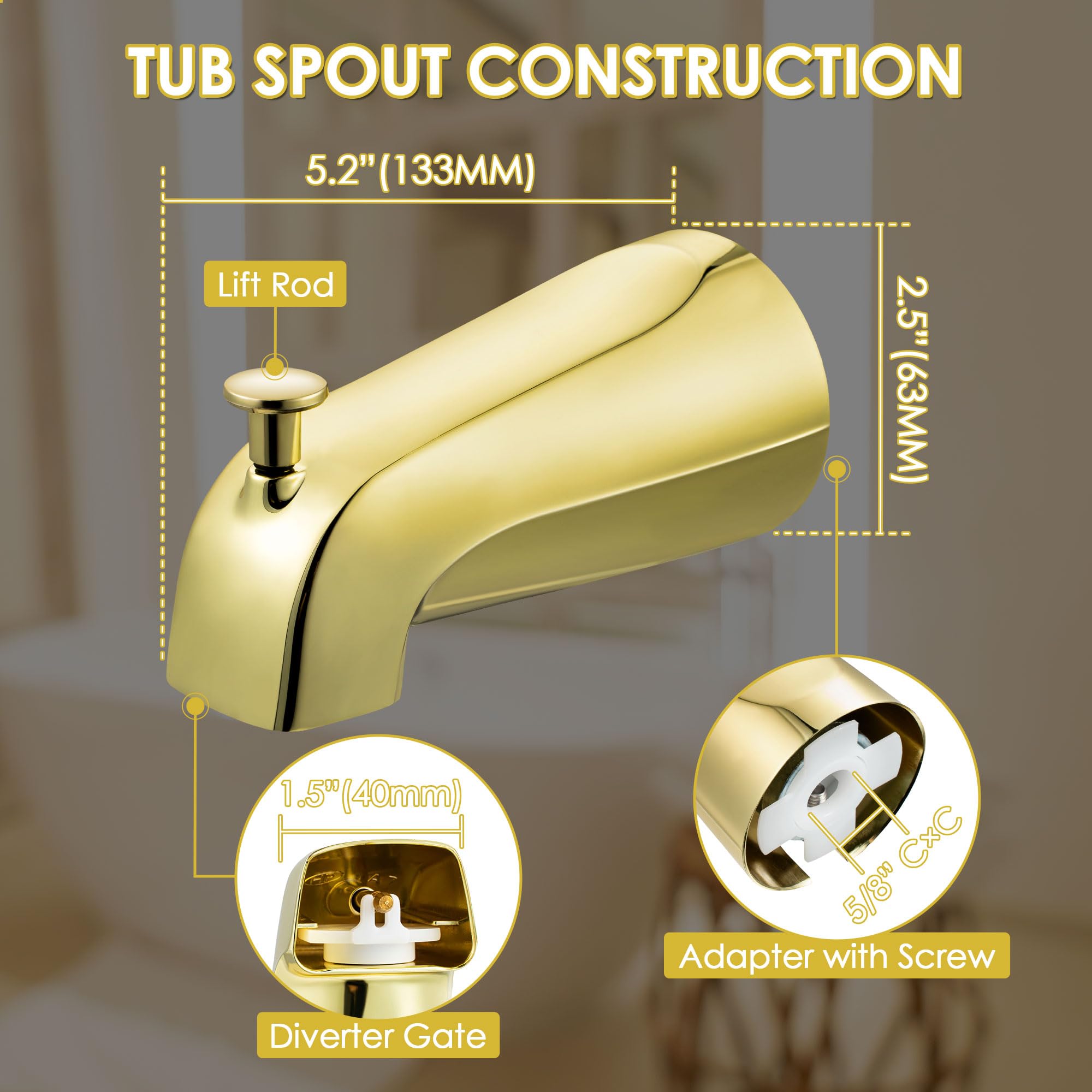 Enhon Slip on Tub Spout with Diverter, Compatible with American Standard 8888026.002 Tub Spout, Bathroom Bathtub Faucet, Fits 1/2 Copper Water Tube(5/8 Dia), 5/32 Hex Wrench(Brushed Nickel,1)