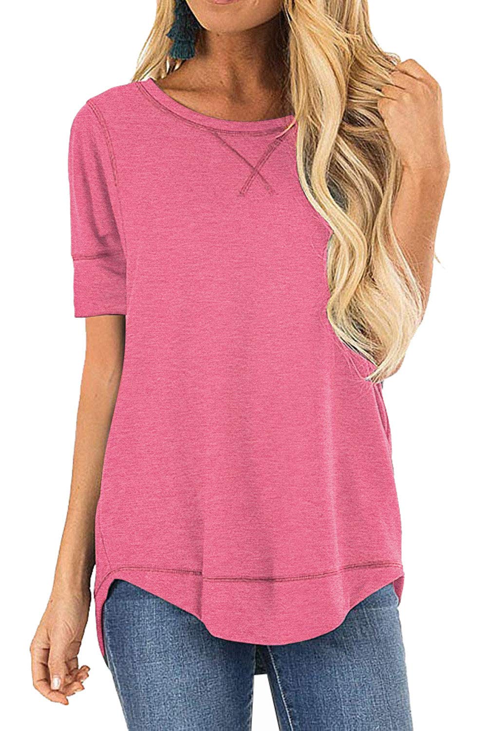 JomeDesign Summer Tops for Women Short Sleeve Side Split Casual Loose Tunic Top
