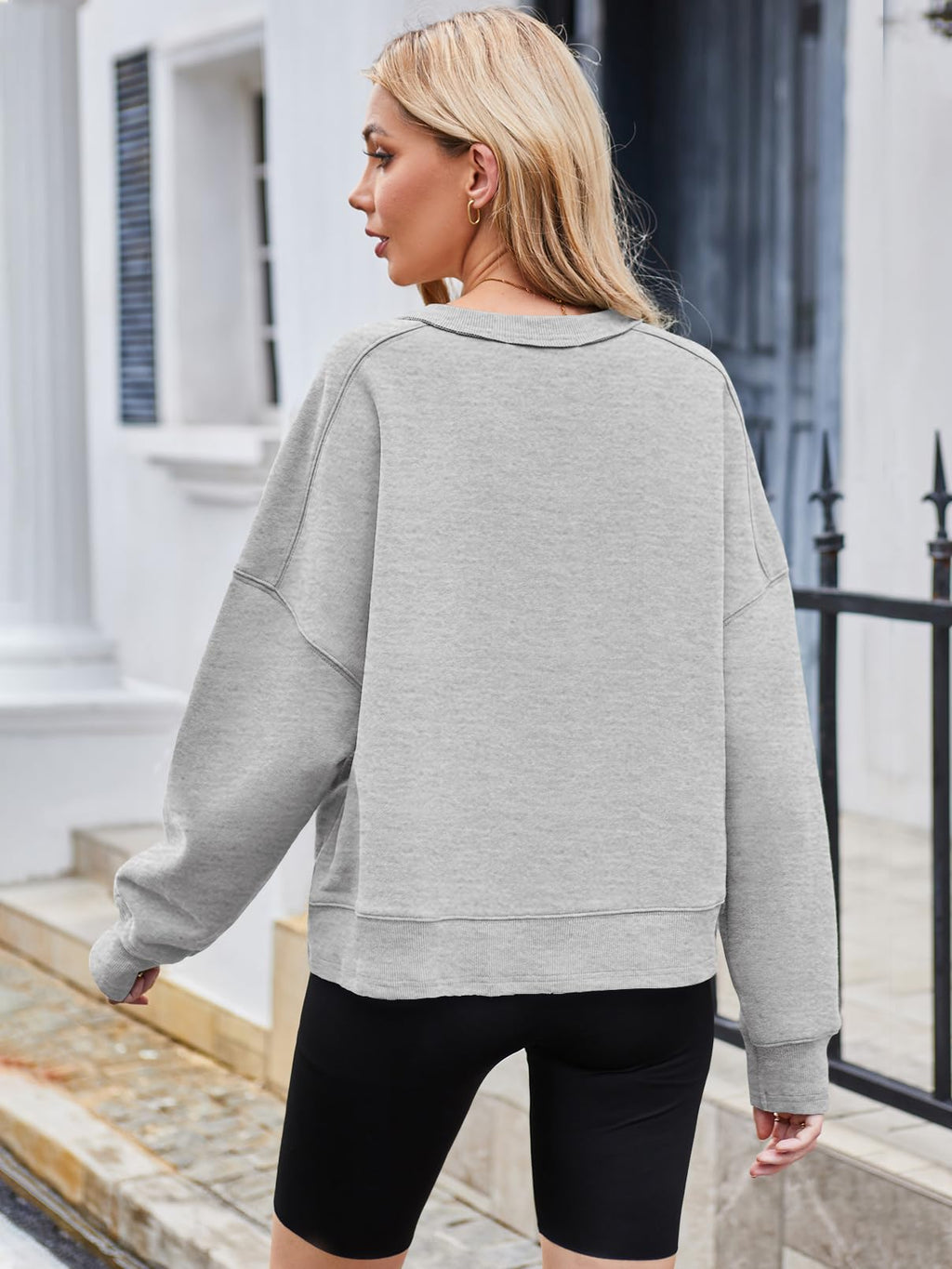 MEROKEETY Women's Oversized Cropped Sweatshirts Crewneck Trendy Workout Pullover Sweater Fall Outfits