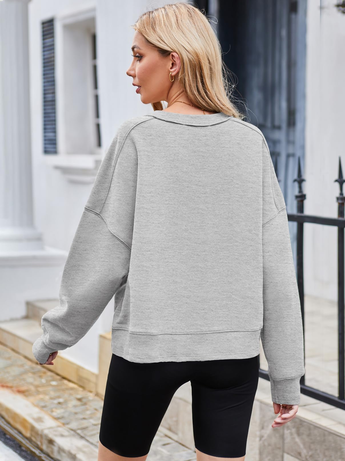 MEROKEETY Women's Oversized Cropped Sweatshirts Crewneck Trendy Workout Pullover Sweater Fall Outfits