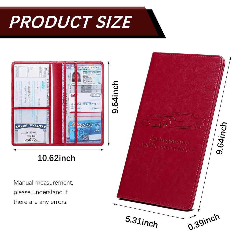 Car Registration and Insurance Card Holder for Women Men, Black Glove Box Paperwork Organizer with Magnetic Buckle for Easy Access and Protect Documents and Various Cards in Vehicle