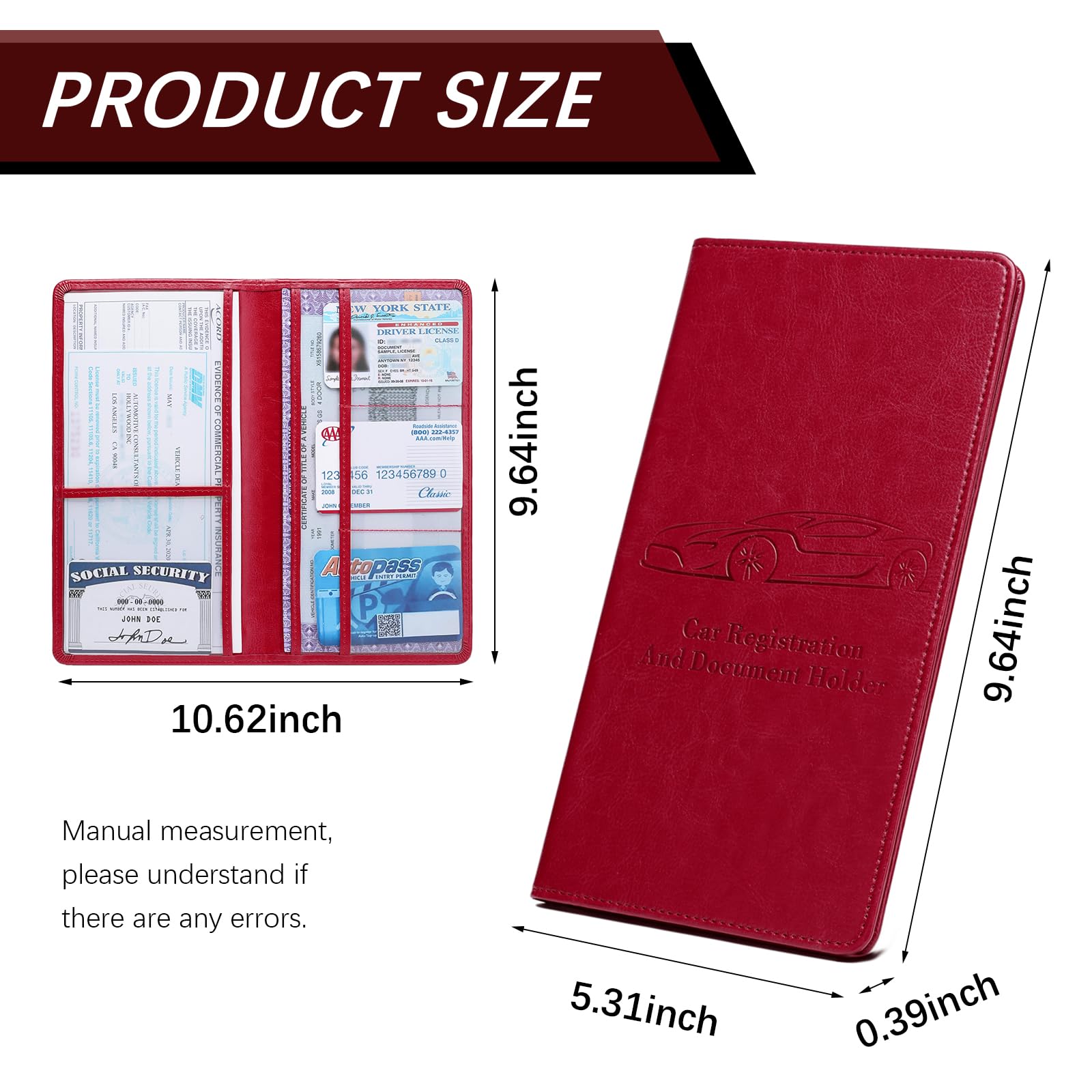 Car Registration and Insurance Card Holder for Women Men, Black Glove Box Paperwork Organizer with Magnetic Buckle for Easy Access and Protect Documents and Various Cards in Vehicle