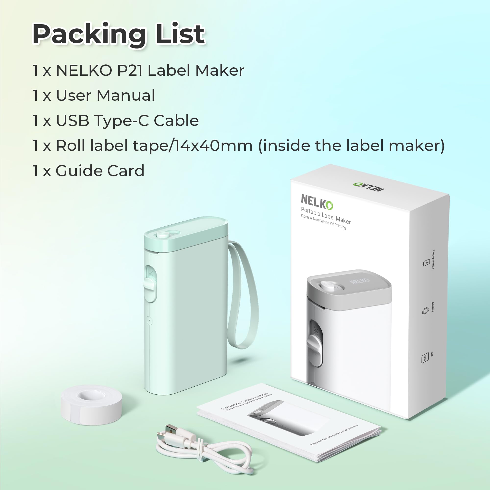 Nelko Label Maker Machine with Tape, P21 Bluetooth Label Printer, Wireless Mini Label Makers with Multiple Templates for School Office Home, White