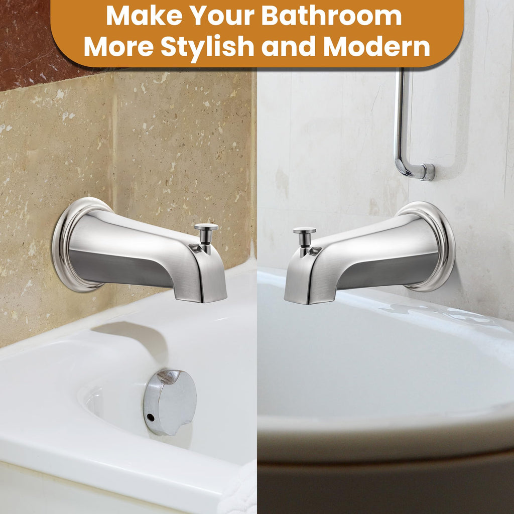 Dreyoo Tub Spout (Universal Fits 1/2" Copper Pipe, 1/2" IPS and 3/4" IPS), Bathroom Bathtub Faucet with Adapters and Hex Wrench(Brushed Nickel,Simple)