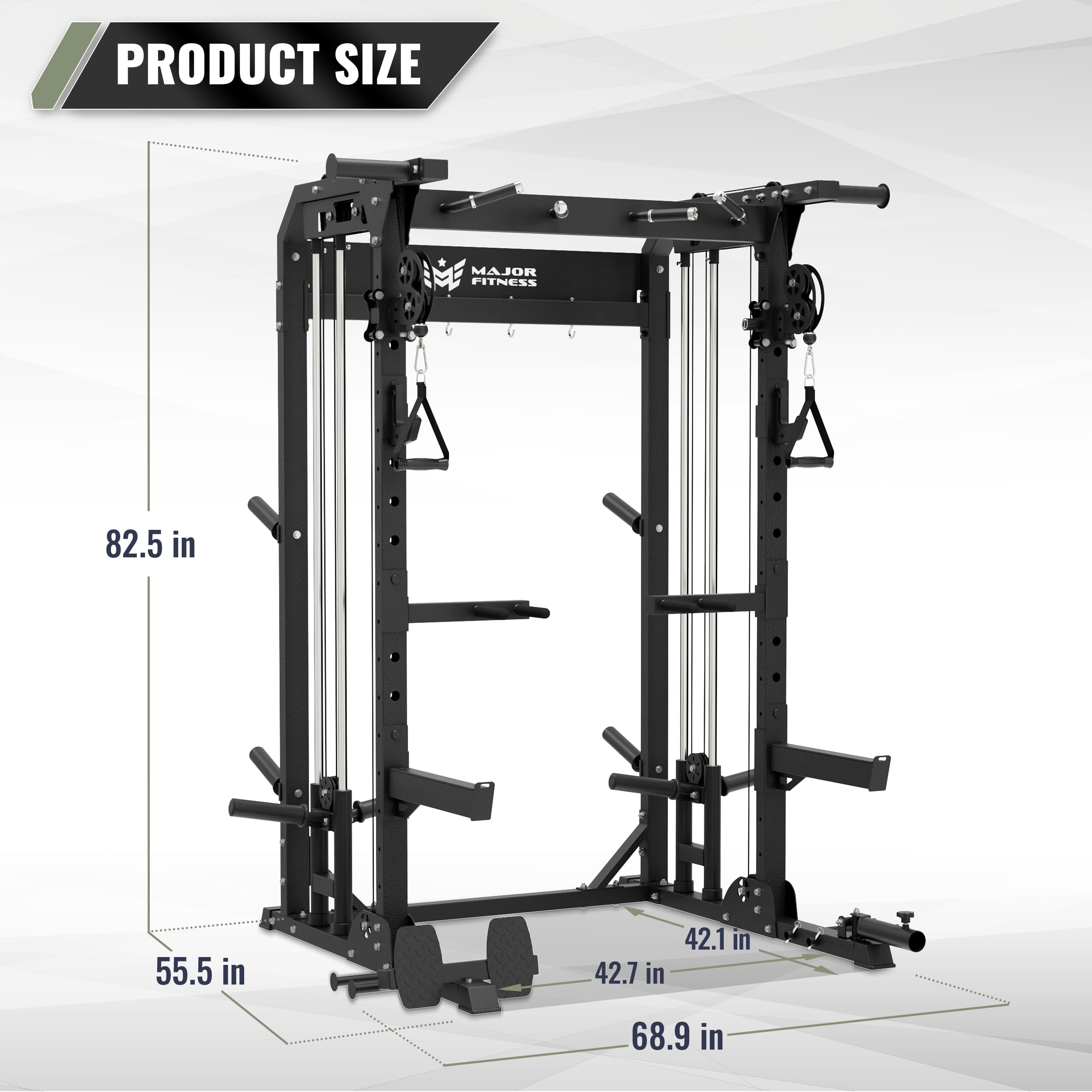 MAJOR FITNESS F22 Power Rack, 1600lbs All-in-One Squat Rack with Dual Pulley System, Heavy-Duty Steel Frame, Attachments & Storage for Home Gym Strength Training