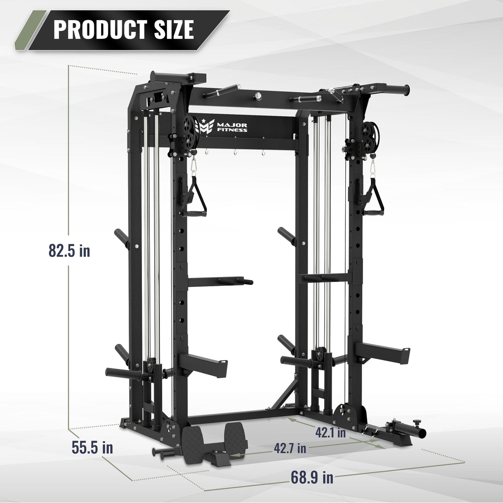 MAJOR FITNESS F22 Power Rack, 1600lbs All-in-One Squat Rack with Dual Pulley System, Heavy-Duty Steel Frame, Attachments & Storage for Home Gym Strength Training