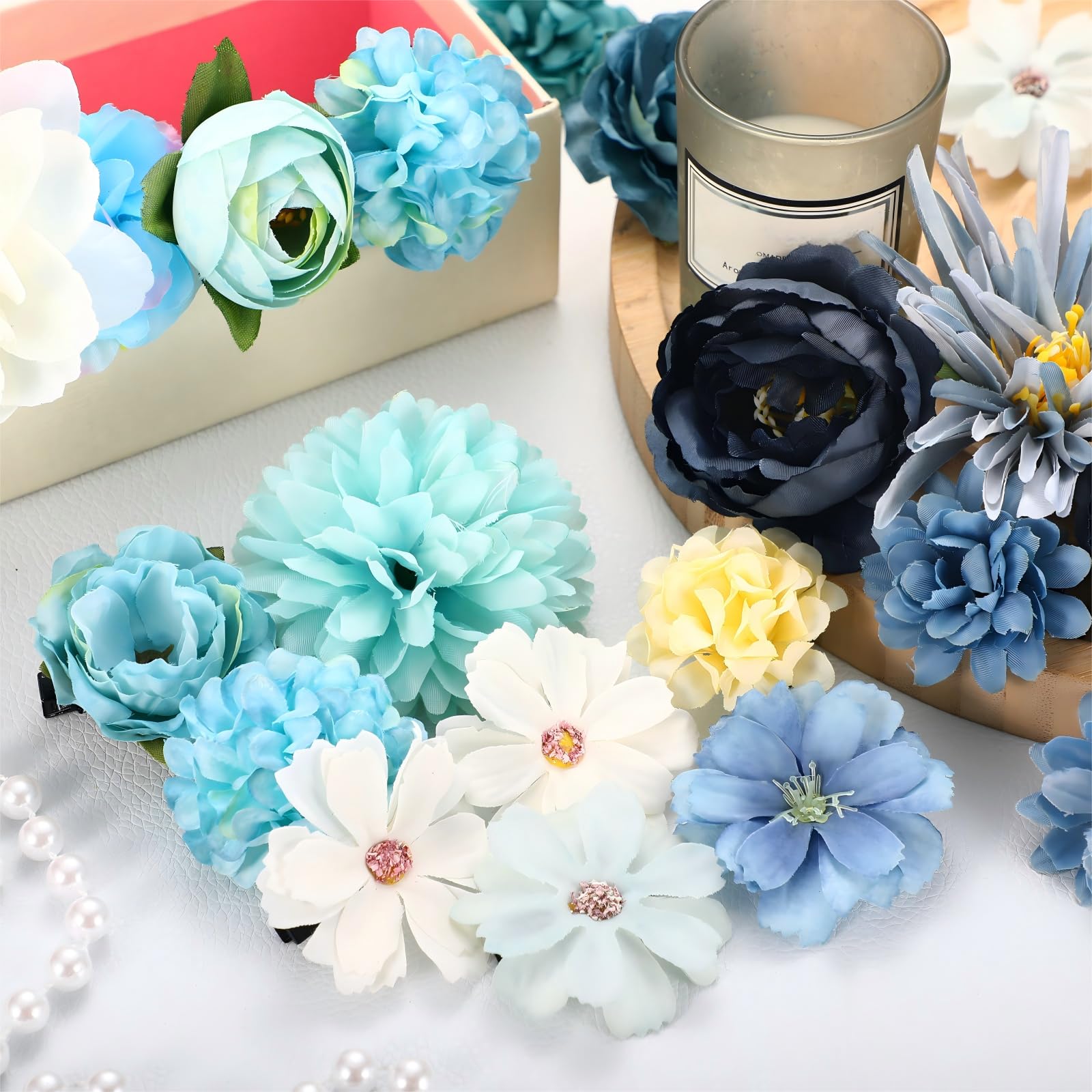 BBTO Flower Hair Clip Rose Hair Clips Barrettes for Women Flower Accessories Boho Bride Claw Clip Hairpin Brooch Pin Headpiece for Wedding(Beige Orange Series,21 Pcs)