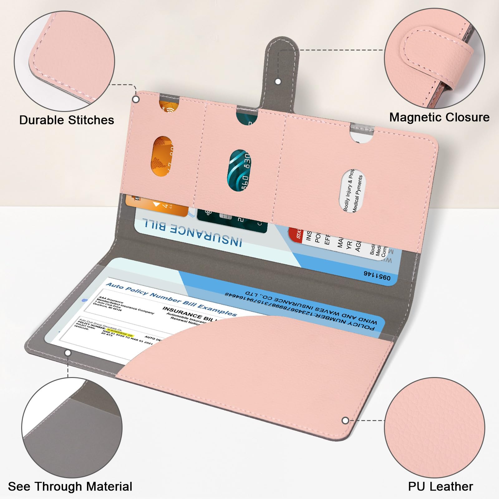 RSAquar Car Registration and Insurance Holder, Vehicle Glove Box Organizer Cool Car Accessories, Auto Truck Document Holder for Cards, Driver License, Black Glitter
