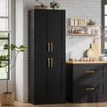 Pantry - Kitchen Pantry Cabinet with 4 Doors and Adjustable Shelves, Tall Black Cabinet Freestanding Storage Cupboard for Dining Room Living Room, Laundry, Bathroom (Black)