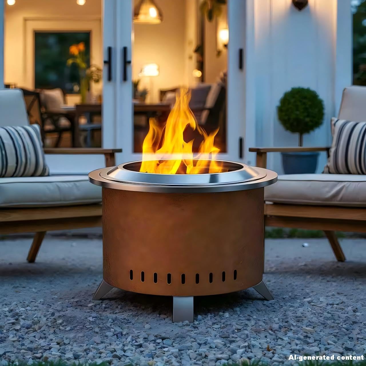Verdeluxe Smokeless Fire Pit,22 Inch Stainless Steel Firepit, Outdoor Wood Burning Fire Pit with Cover,Smokeless Firepits for Outside Backyard Patio Garden Camping Bonfire