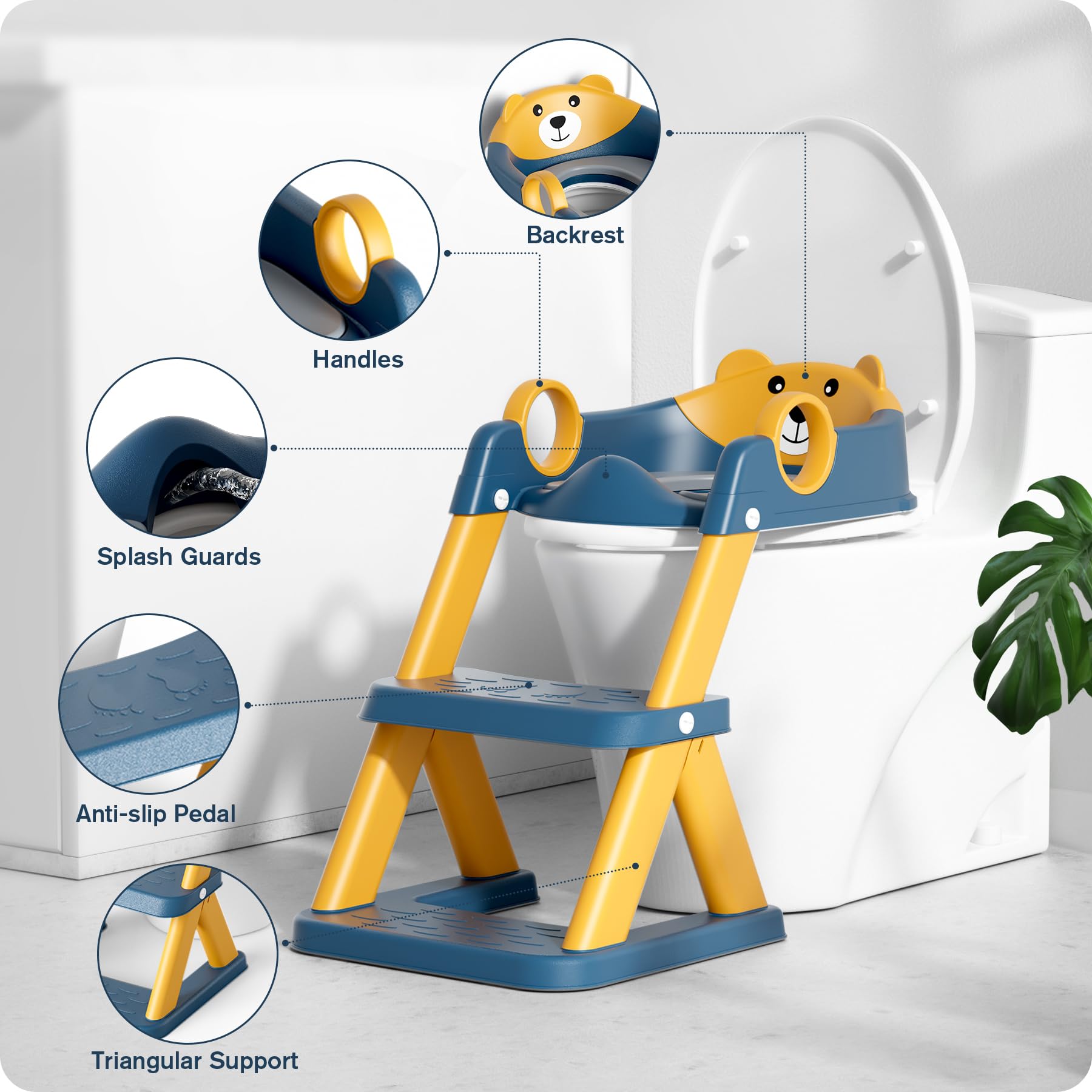 Potty Training Seat, Upgrade Toddler Toilet Seat for Kids Boys Girls, 2 in 1 Potty Training Toilet, Splash Guard Anti-Slip Pad Step Stool(Blue)