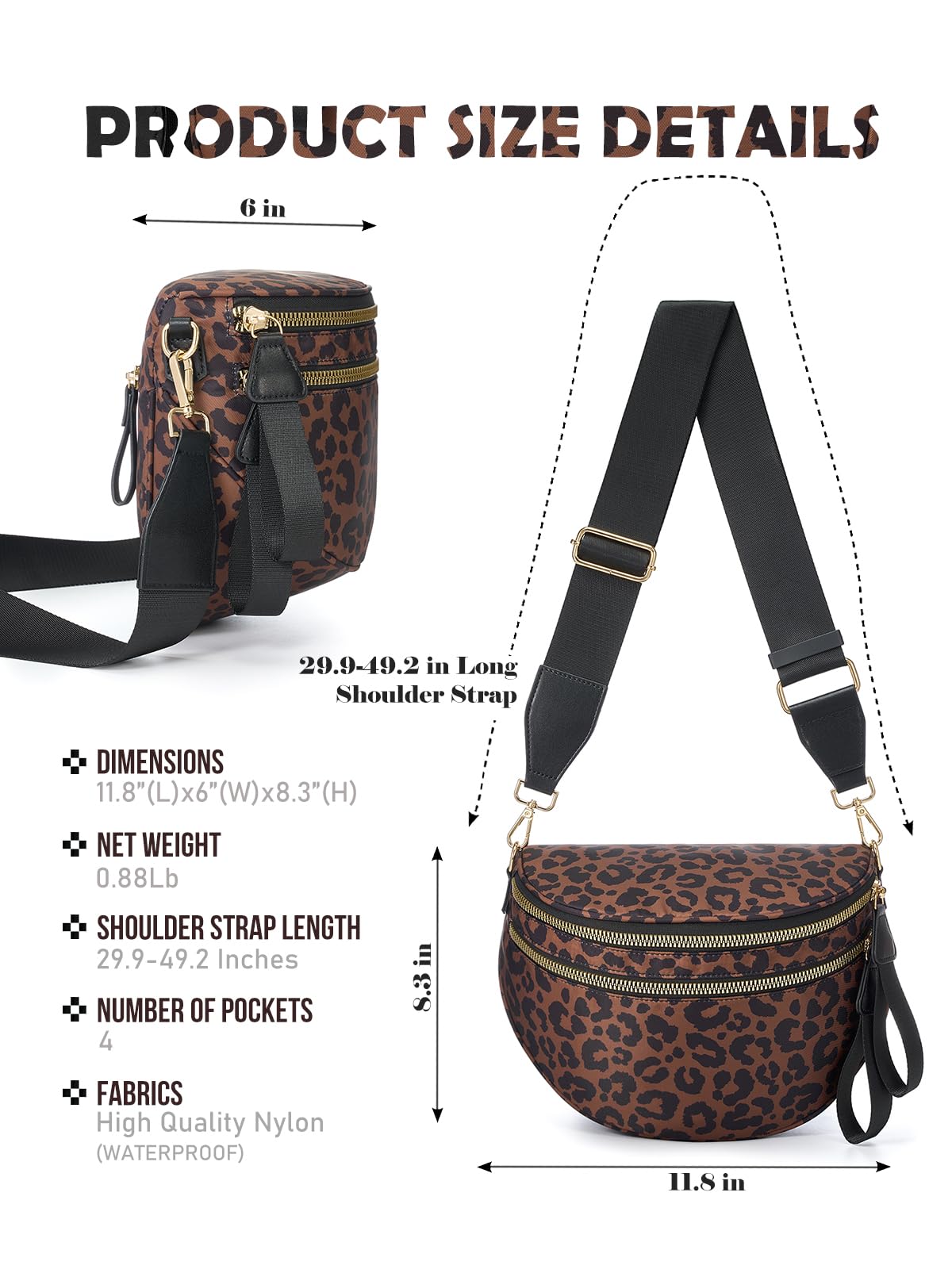 Pure Colour Crossbody Bag Bum Bag for Women,Spacious Purse Fanny Packs Belt Bag,Oversized Bum Bag (Bean Green Leopard Print Bum Bag)