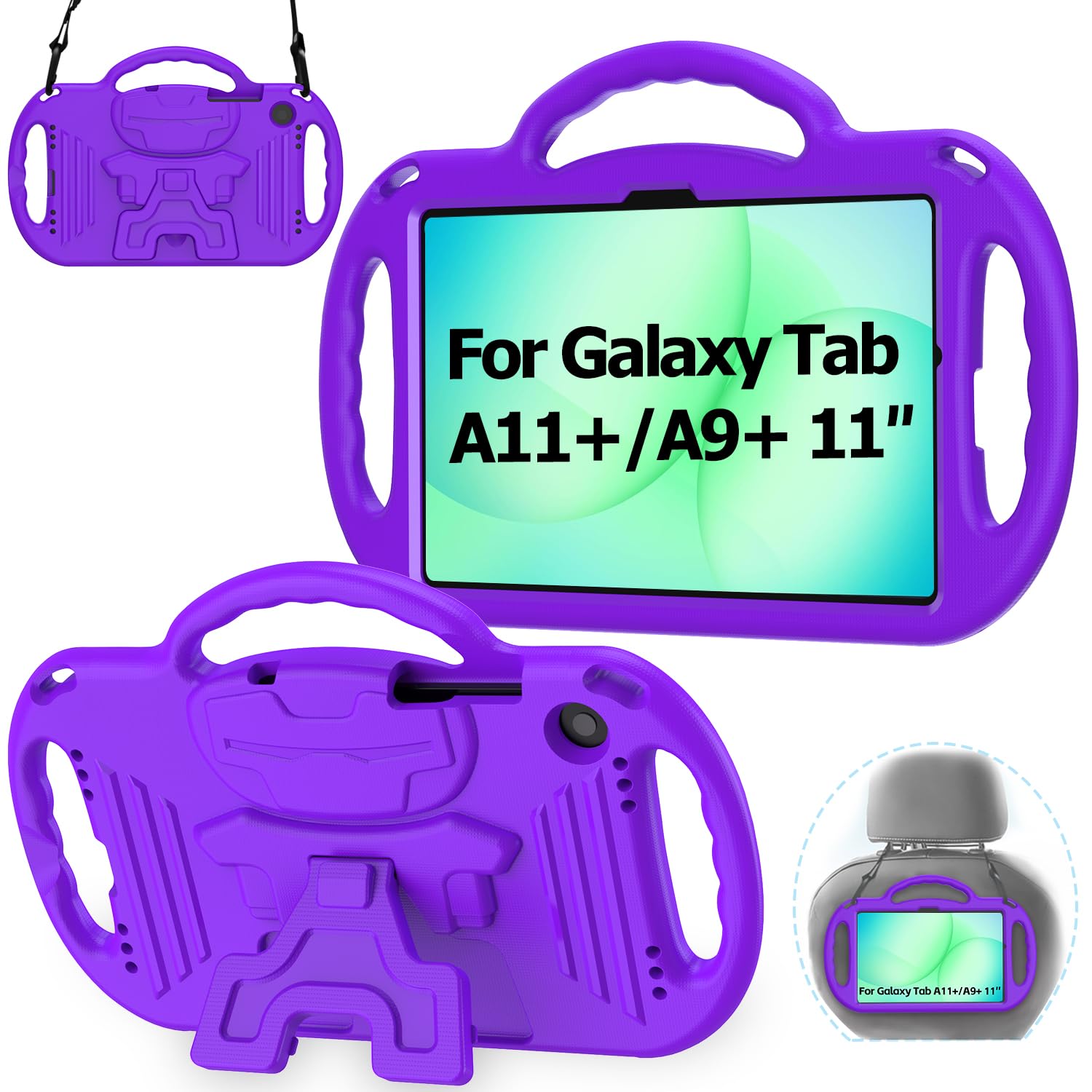 AVAWO Kids Case for Samsung Galaxy Tab A11+ Plus/A9+ Plus 11 Inch Case, with Strap, Shockproof Lightweight Handle Stand 2025/2023 Model with Lanyard, Black