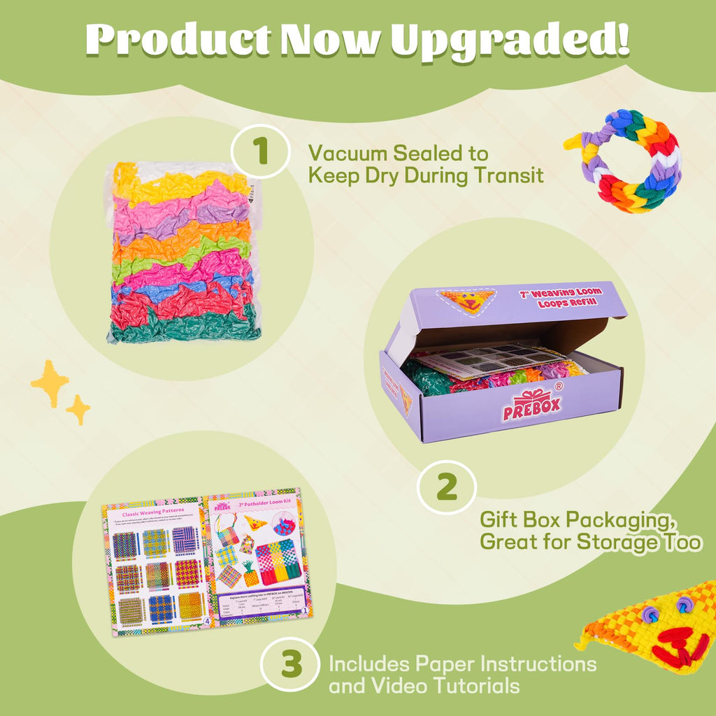 PREBOX 1000 PCS Weaving Loom Loops Refill, 10 Colors for 7 inch Potholder Loom, Craft Supplies for Kids and Beginners, Christmas & Birthday Gifts for Girls 6 7 8-10 10-12 Year Old