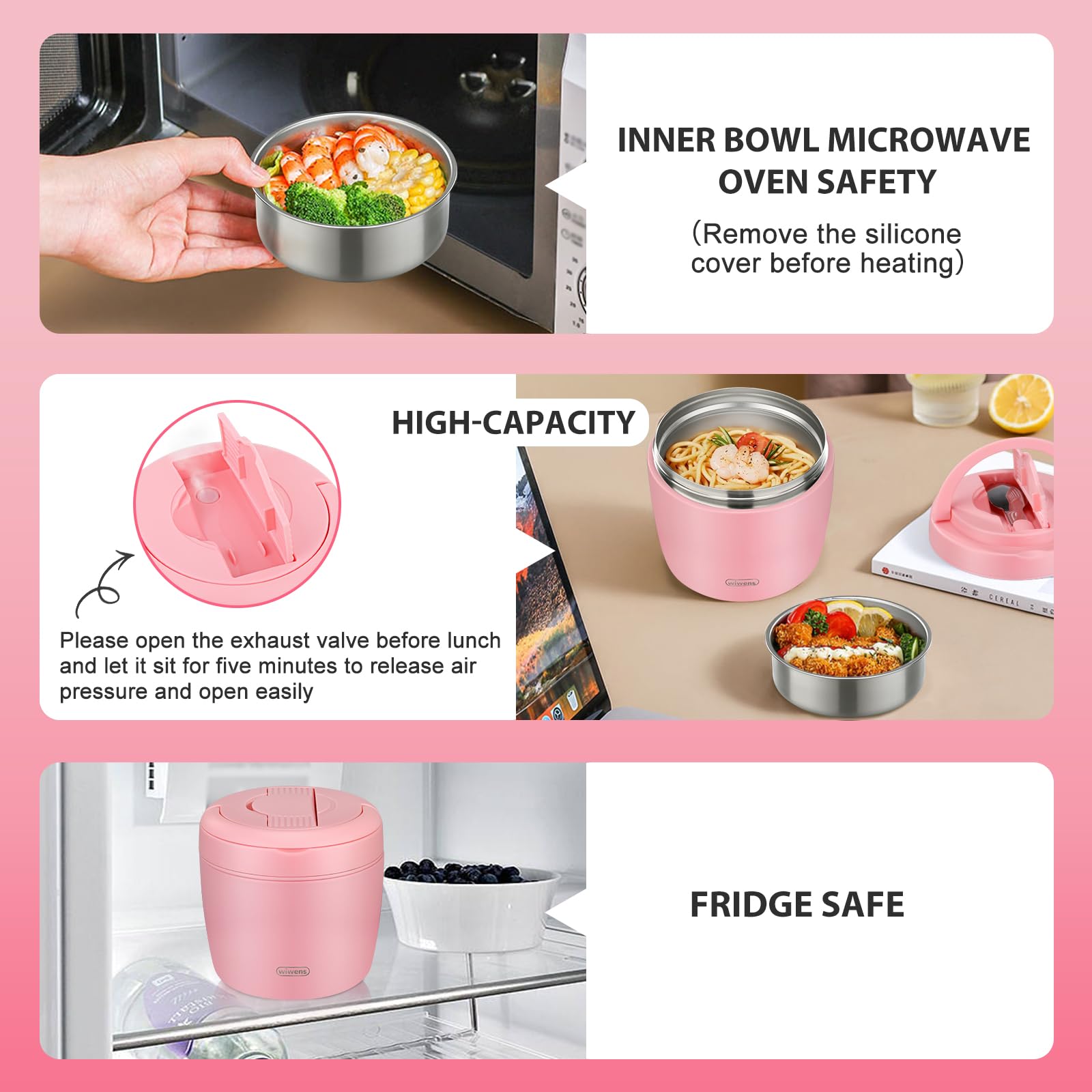 wiwens Thermo Food Jar for Hot Food Adults 32OZ Soup Thermo Lunch Containers Wide Mouth Vacuum Insulated Stainless Steel Leakproof Bento Box with Spoon (Beige)