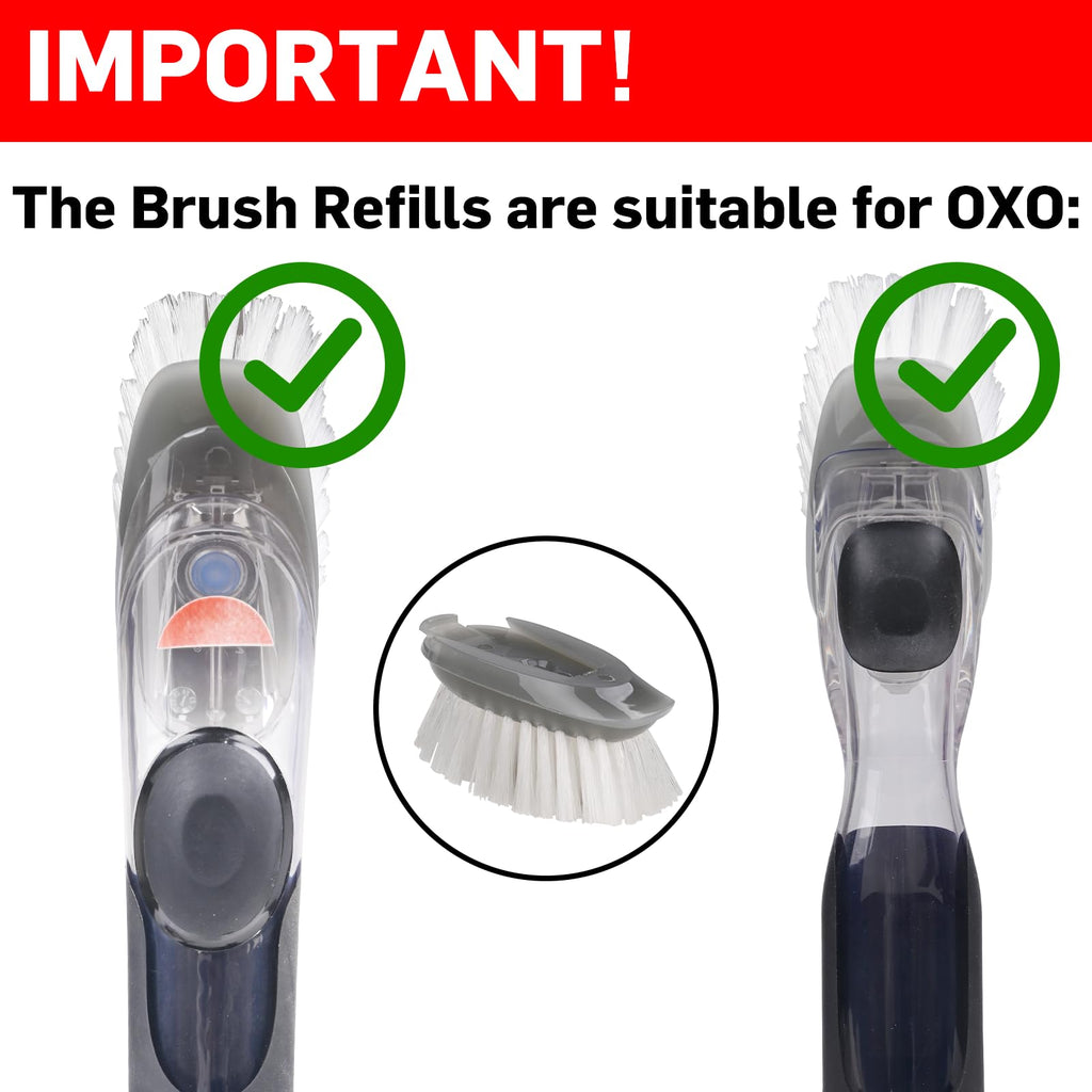 Brush Refills for OXO Dish Brush - 4 Pack Dish Brush Cleaning Soap Dispensing Head Replacement for Scrubber(Grey)