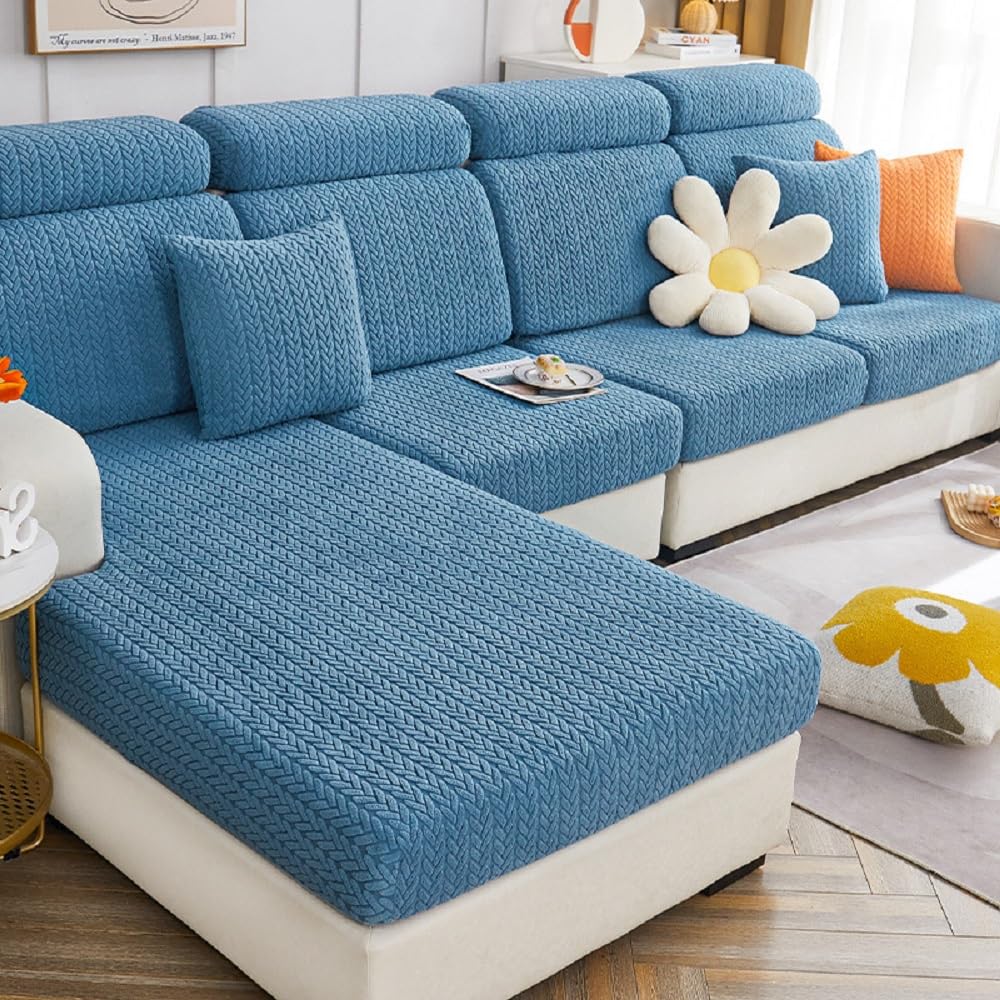 Yoovat Sofa Covers Soothing Home Sofa Covers Sofa Hero Covers Couch Cushion Covers for Dogs Stretch Couch Covers Slipcovers for Couches and Sofas (Wheat-Blue,Large Single Seat Cover)