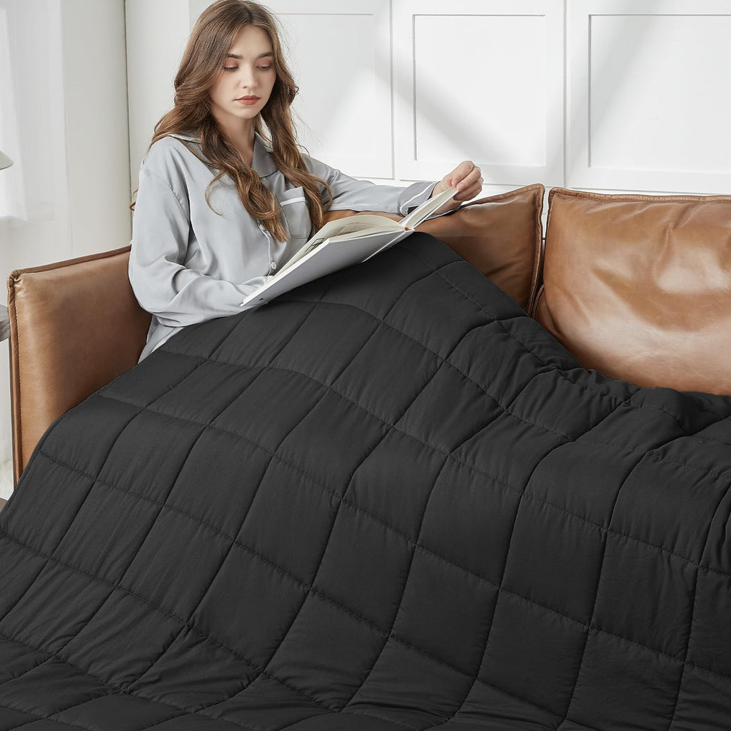 CYMULA Weighted Blanket for Adults (25lbs 80"x87" King Size Black) - Cooling Breathable Heavy Blankets for Summer Winter - Ultra Microfiber Soft Comfort Blanket with Glass Beads - Gifts for Men/Women