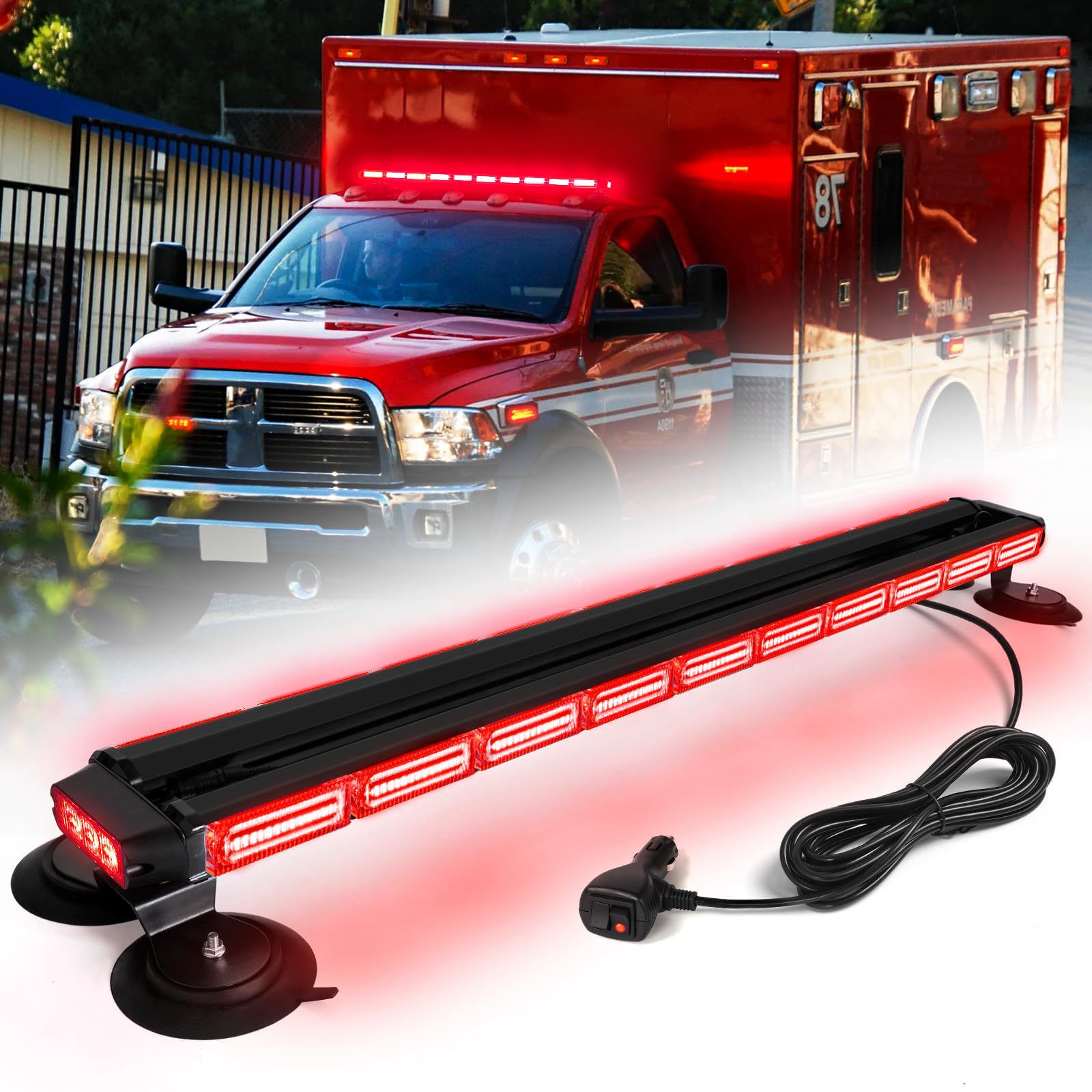 42" Roof Top Strobe Light Bar Amber White Emergency Traffic Advisor Lights, Double Side Warning Safety Flashing w/Magnetic Mount for Construction Vehicles Plow Trucks Pickup, Amber/White
