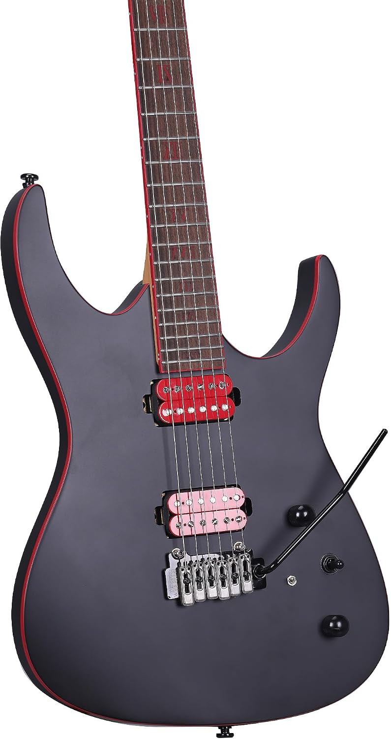 Leo Jaymz Tempest 6-String Electric Guitar, Reverse Headstock, Mahogany Body,Alnico V Pickups, Roasted Maple Neck, Rosewood Fretboard, Locking Tuners, 2-Point Tremolo Bridge (Tempest Matte Black)