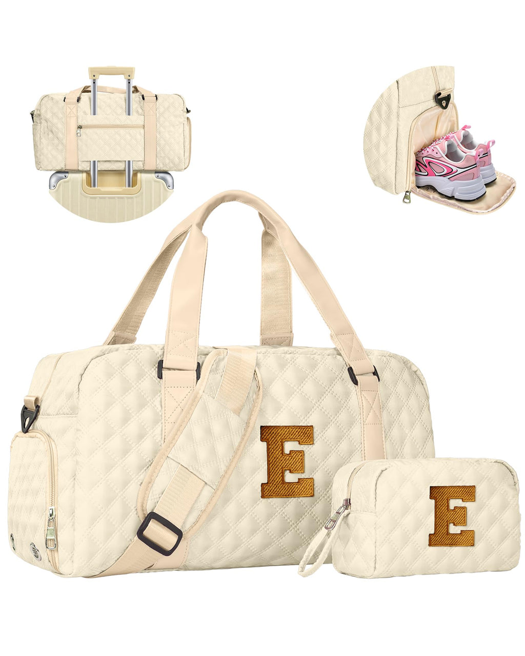 Elilier Initial Travel Duffle Bag Women Girls Gift: Personalized Weekender bags, Dance Cheer bag Sports for Girl, Kid Gymnastics Bags, Birthday Gifts for Women Girls Kids Teens Mom Teacher