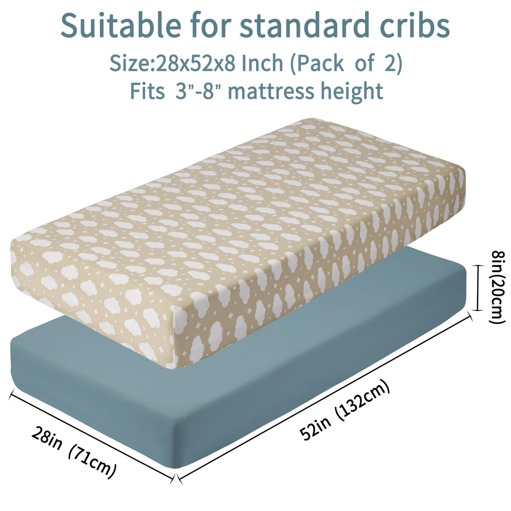 GUNTAIL Baby Crib Sheets for Boys Girls, 2 Pack Fitted Crib Sheet for Standard Crib and Toddler Mattress, Soft Microfiber Baby Sheet 52x28x8in (Brown & Green)