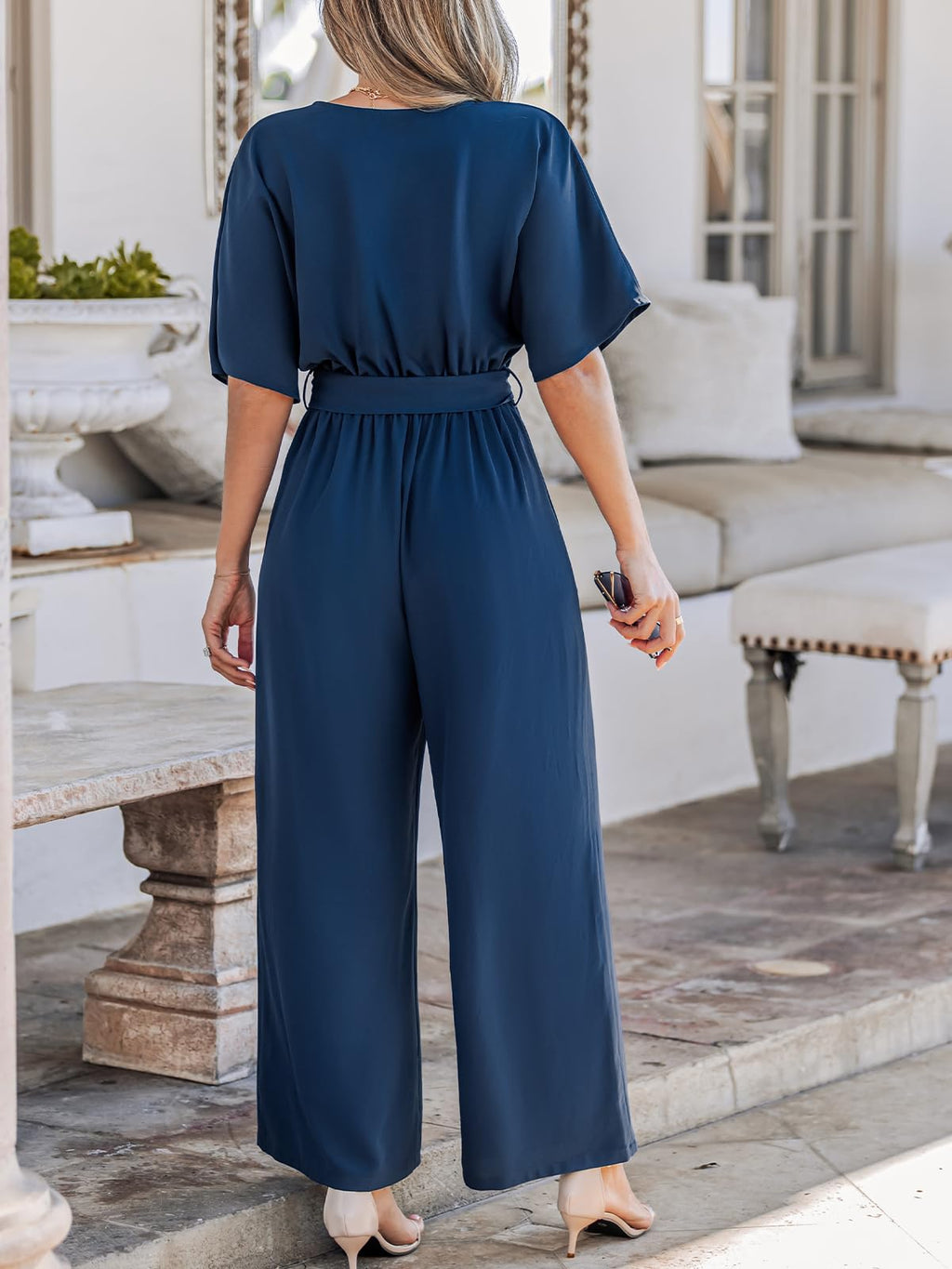 CUPSHE One Piece Jumpsuits for Women Casual Summer V Neck Batwing Sleeve Wide Leg Elegant Overalls Sexy Vacation Outfits