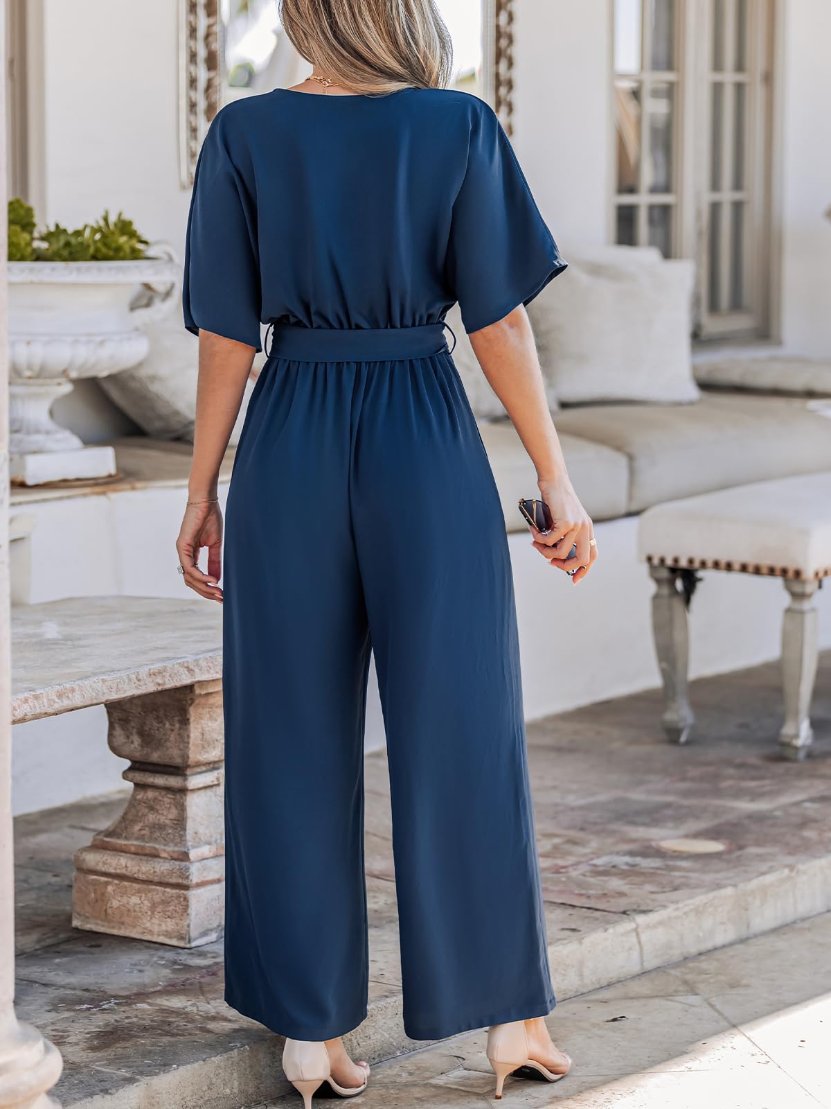 CUPSHE One Piece Jumpsuits for Women Casual Summer V Neck Batwing Sleeve Wide Leg Elegant Overalls Sexy Vacation Outfits