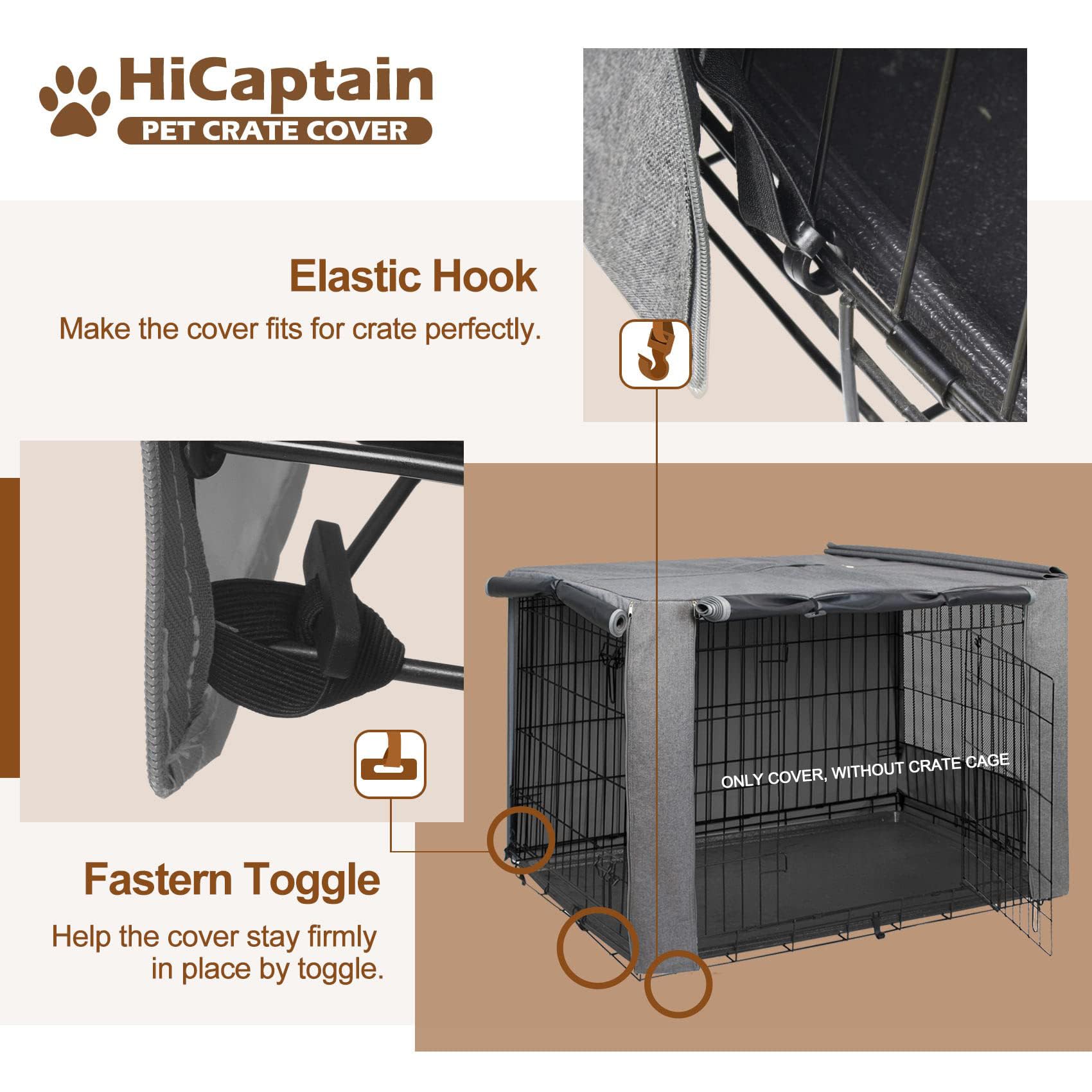 HiCaptain Dog Crate Cover 24.0" L x 18.0" W x 20.0" H with Breathable Mesh, Durable Heavy Duty Kennel Cover, Dual Zippered Panels, Windproof Waterproof UV-Resistant(Beige)