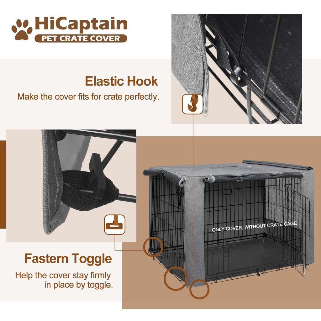 HiCaptain Dog Crate Cover 24.0" L x 18.0" W x 20.0" H with Breathable Mesh, Durable Heavy Duty Kennel Cover, Dual Zippered Panels, Windproof Waterproof UV-Resistant(Beige)