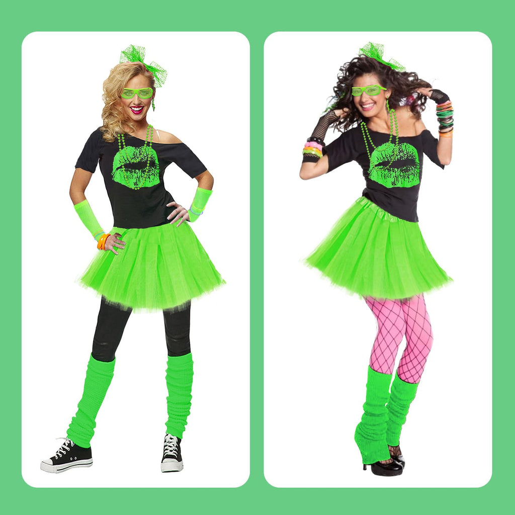 Upgraded 80s Outfit Costume for Women,80s Party Costume Accessory Sets with T-Shirt Tutu Skirt Waist Pack etc