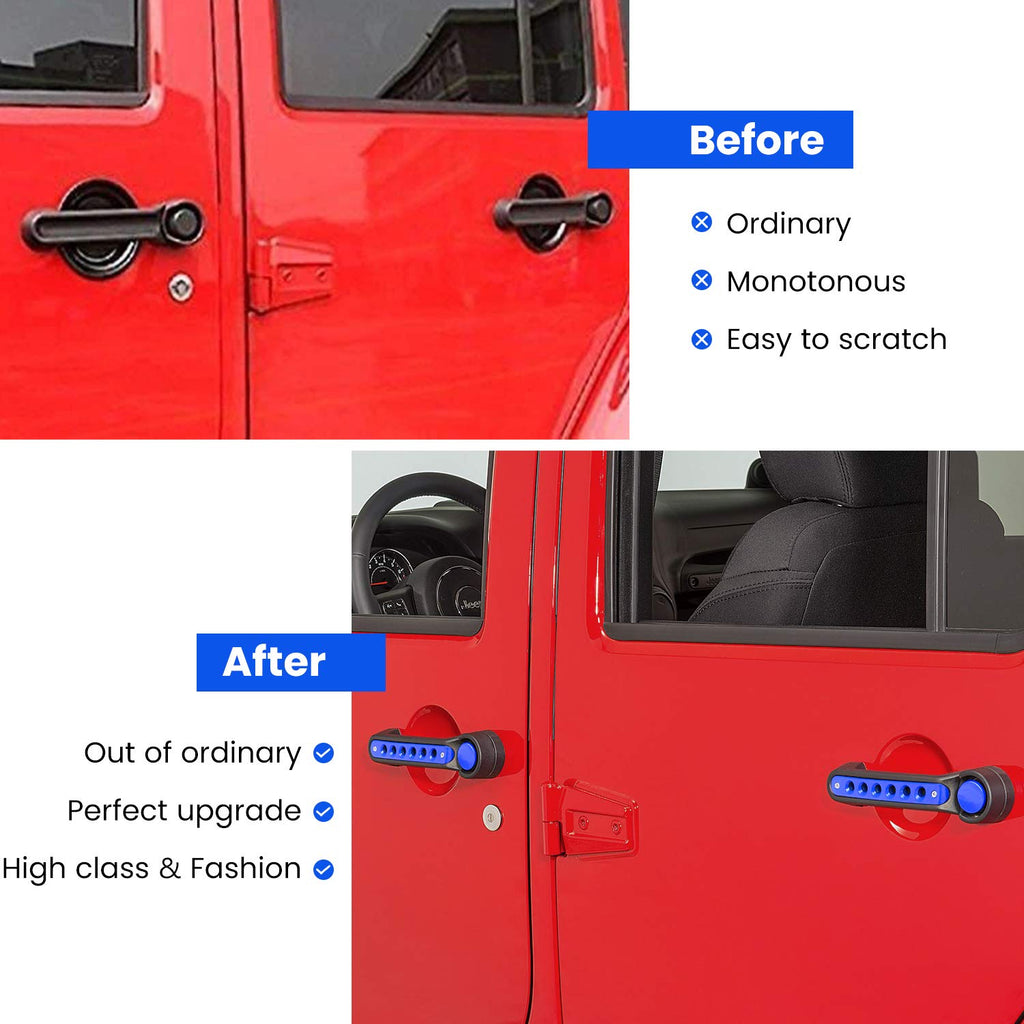 E-cowlboy Grab Handle Inserts Cover+Push Button Knobs Cover Trim for Jeep Wrangler JK JKU Sahara Rubicon Unlimited 2007-2018 Exterior Door Handle Decoration Accessories Aluminum (Black)