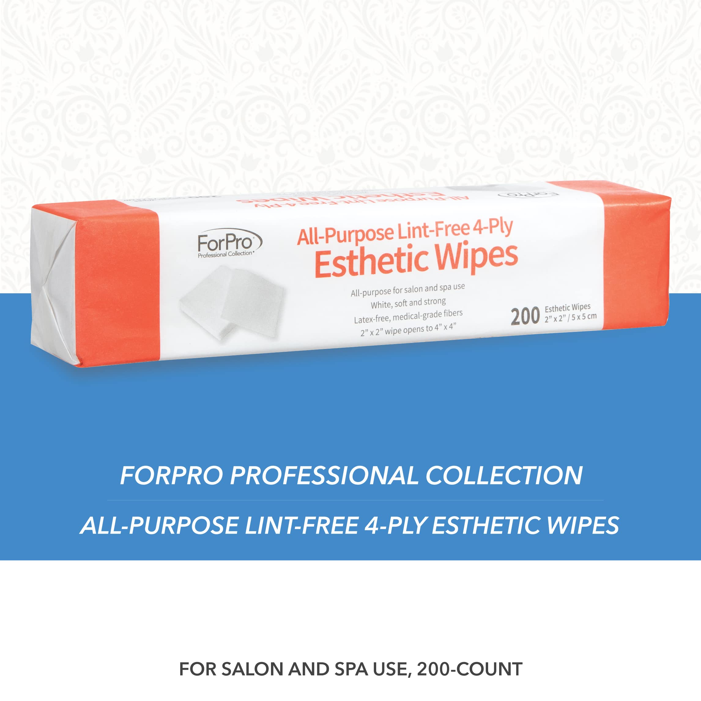 ForPro Professional Collection All-Purpose Lint-Free 4-Ply Esthetic Wipes, for Salon and Spa Use, Soft, Strong and Durable, Latex-Free, 2" x 2", 200-Count