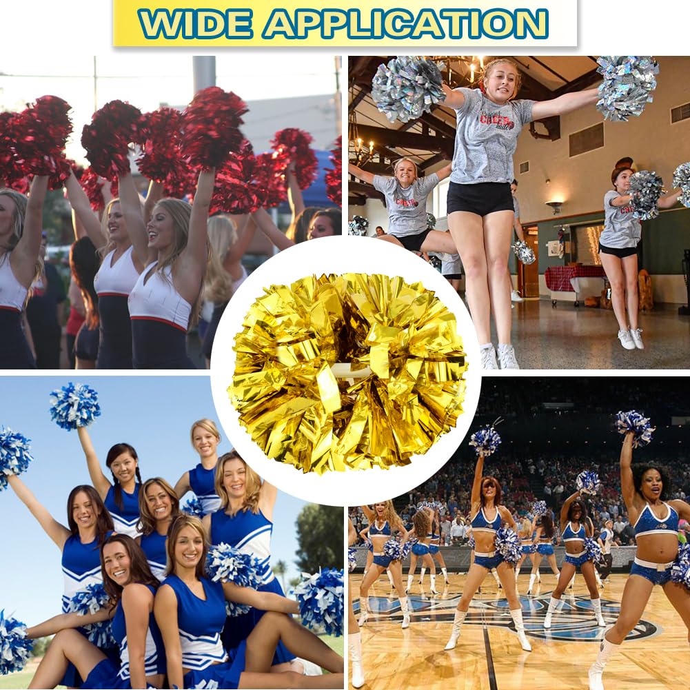 Lovecheer 2PCS/6PCS Metallic Pom Poms Cheerleading with Baton Handle Cheer Pompoms for Kids Adults Team Sports Spirit Party Cheering
