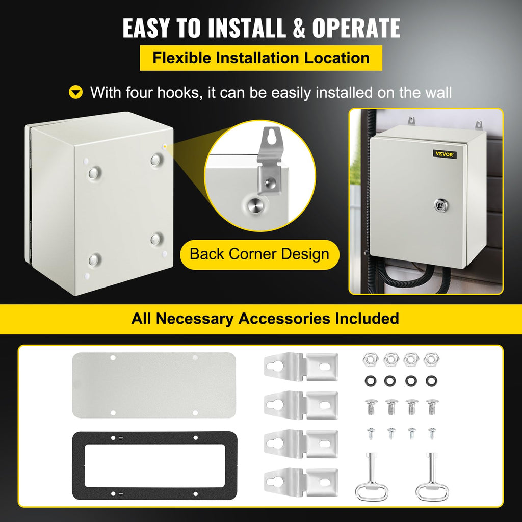 VEVOR NEMA Steel Enclosure, 8" x 8" x 6" NEMA 4X Steel Electrical Box, IP66 Waterproof & Dustproof, Outdoor/Indoor Electrical Junction Box, with Mounting Plate