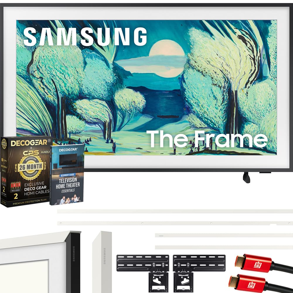Samsung QN50LS03FA 50" The Frame QLED 4K AI TV (2025) Bundle with Modern Brown Bezel, CPS 26 Month Protection, Slim Flat Mount, 2X HDMI Cables & Deco Gear Complete Home Theater Beginner's Guidebook