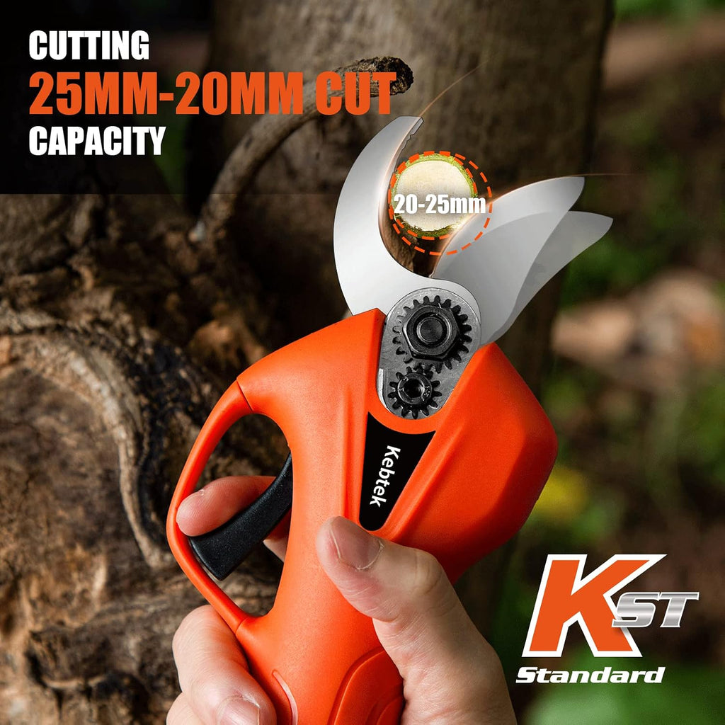Pruning Shear Battery Powered, Kebtek Cordless Portable Electric Pruner with 2×2Ah Batteries 6-8H Runtime -16.8V 25MM/ Cutting Diameter, Lightweight 880g for Garden Tree Branch Pruning
