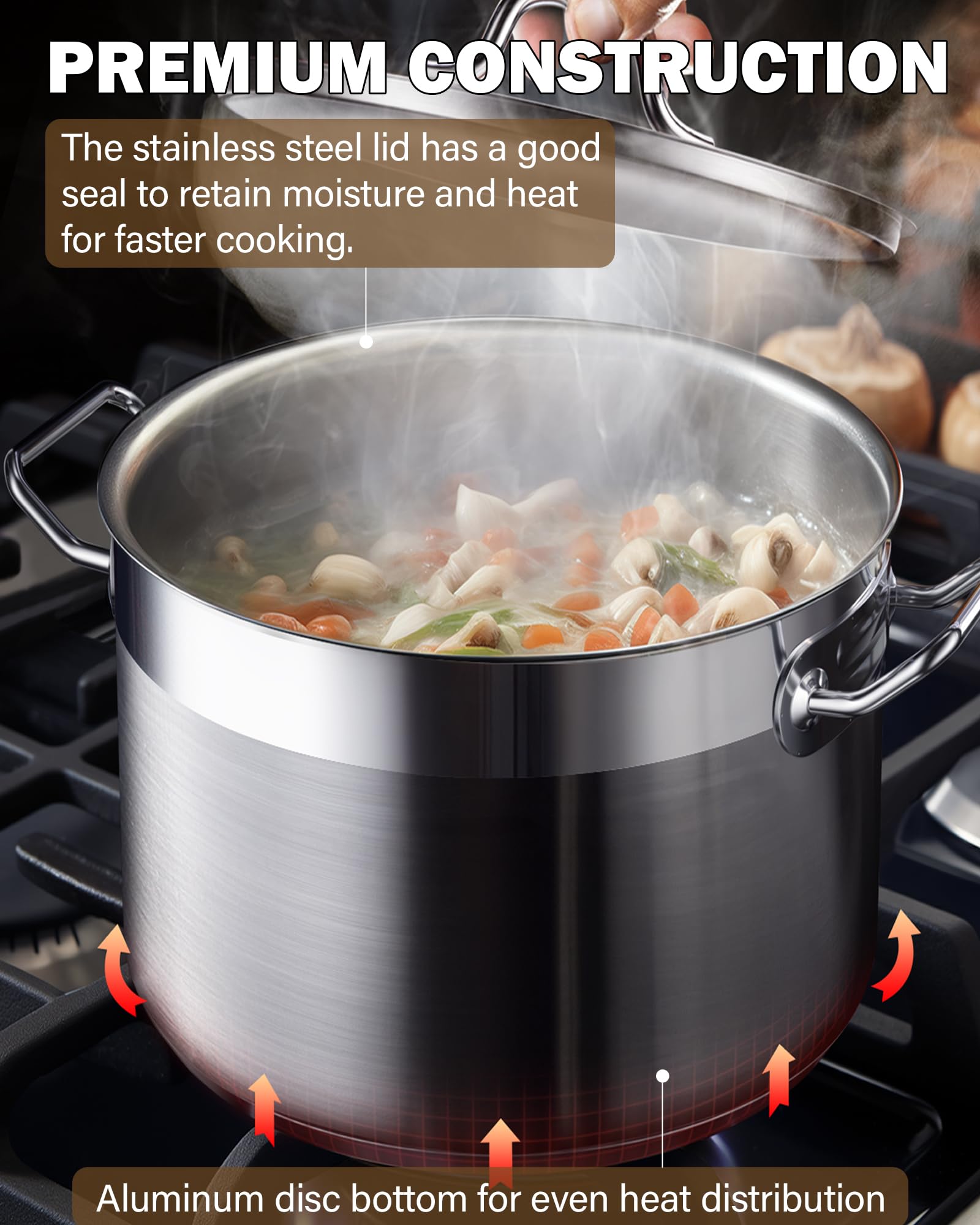 Cooks Standard Professional 6 Quart Stock Pot with Lid, Stainless Steel Dutch Oven Pot