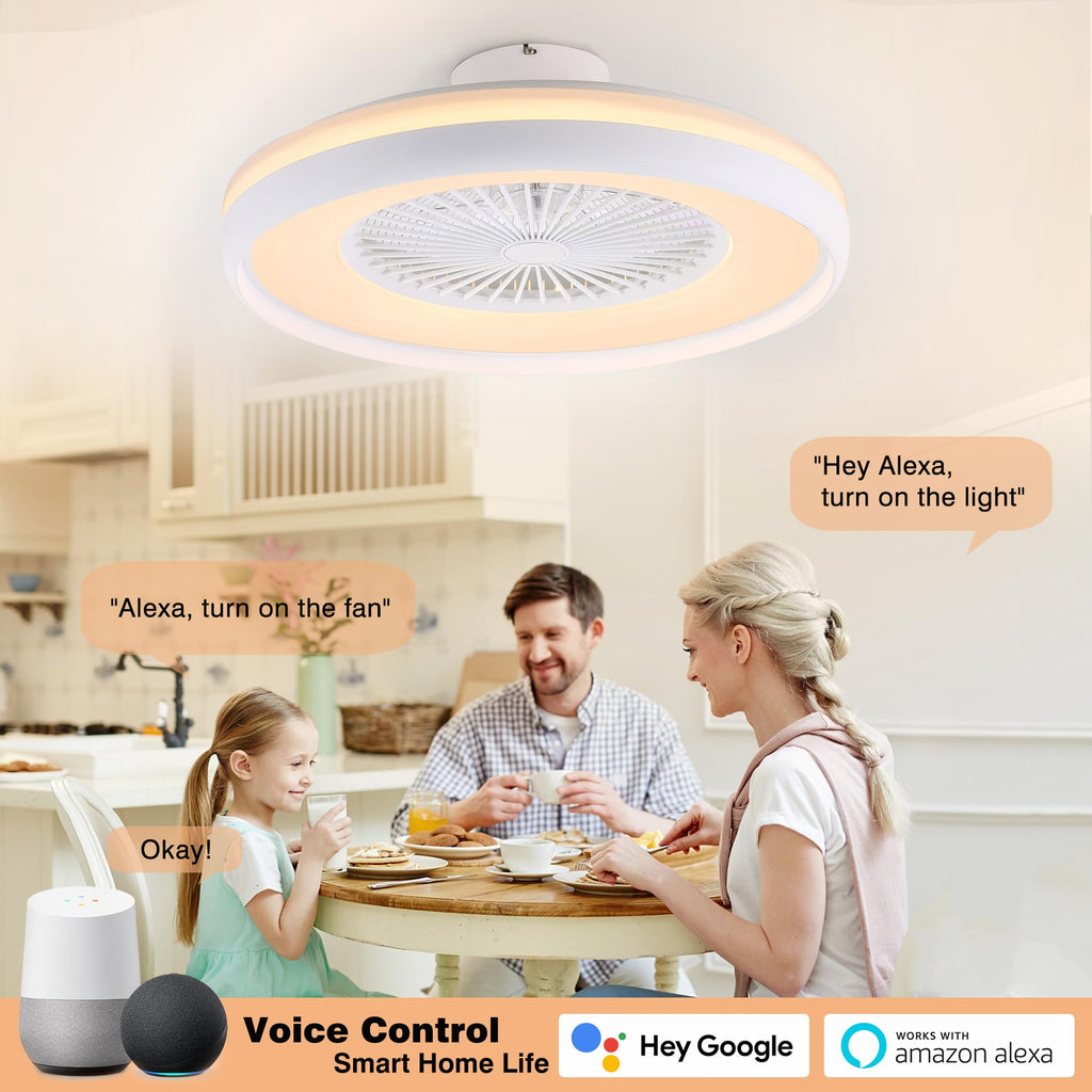 24" Bladeless Ceiling Fan with Light Remote, Smart LED Ceiling Fans with App Control, Modern Low Profile Dimmable Light Ceiling Fan for Bedroom Living Room Gold