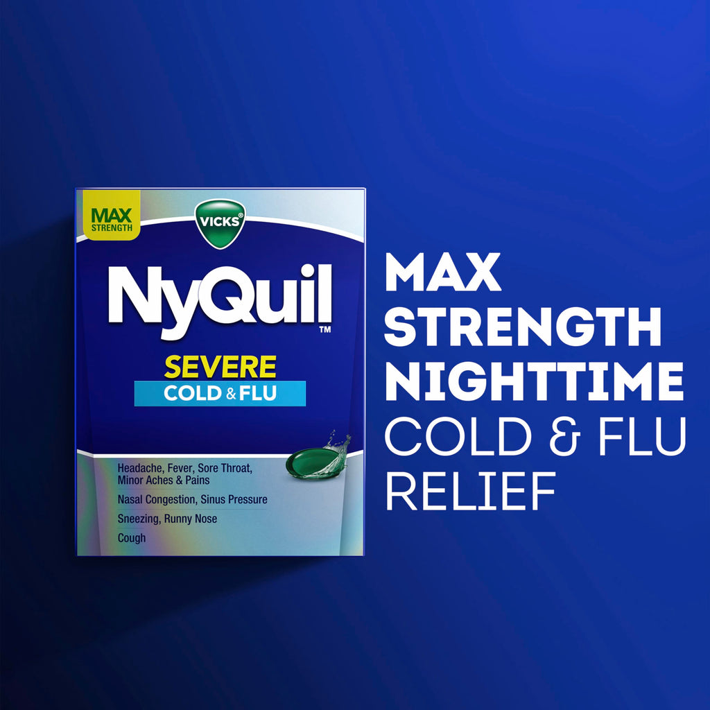 Vicks NyQuil Severe Cold, Flu, & Congestion Medicine, 24 Liquicaps, Maximum Strength, 24Count