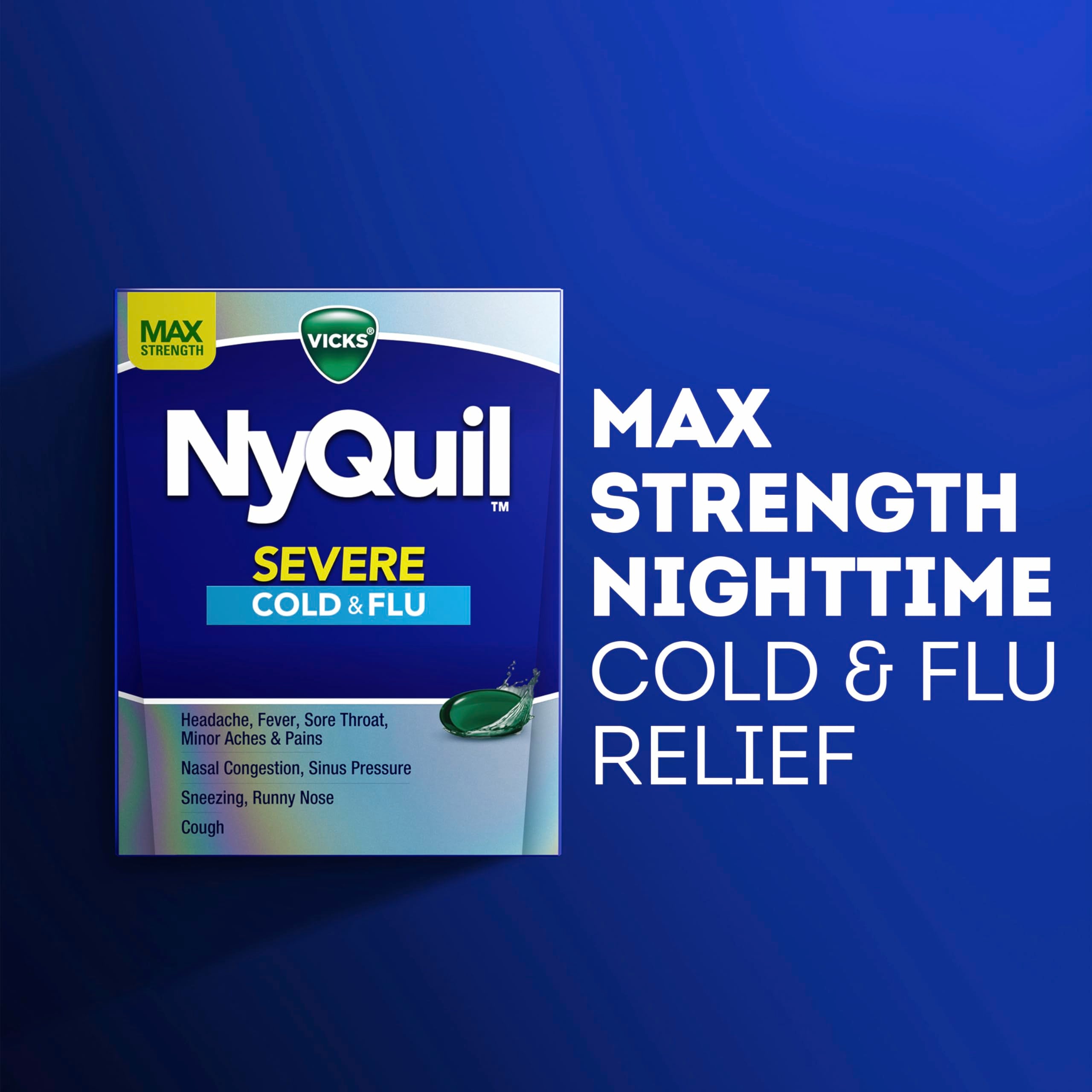 Vicks NyQuil Severe Cold, Flu, & Congestion Medicine, 24 Liquicaps, Maximum Strength, 24Count
