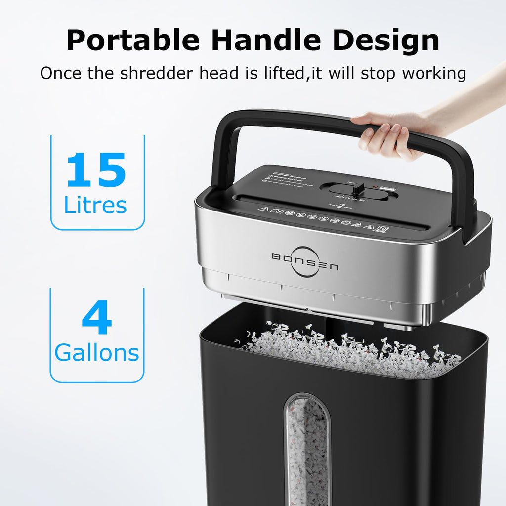 BONSEN Shredder for Home Office, 4 Gallons 8-Sheet Cross Cut Credit Card Shredder, Small Paper Shredder for Home Use, High Security Level P-4, ETL Certification (S3101)