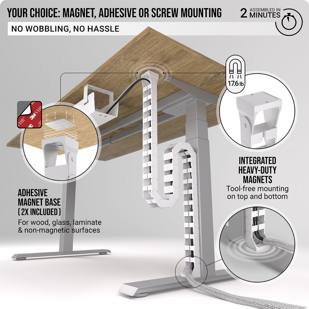 Ultimate Setup Under Desk Cable Management Vertebrae - Perfect for Sit Stand Desk - Wire Management - Adjustable Length - Flexible Cable Spine - Black, 133 cm