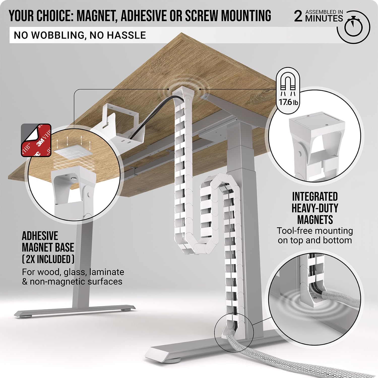 Ultimate Setup Under Desk Cable Management Vertebrae - Perfect for Sit Stand Desk - Wire Management - Adjustable Length - Flexible Cable Spine - Black, 133 cm