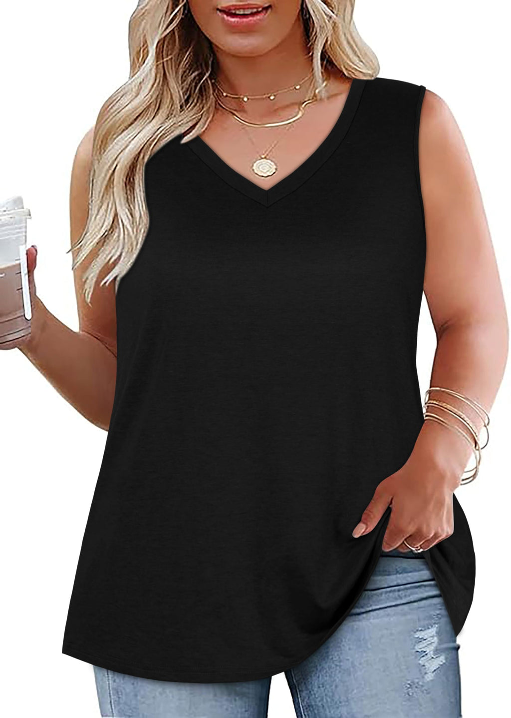Plus Size Tanks Women Summer Top V Neck Sleeveless Top Loose Fit Tee Workout Shirts 2026